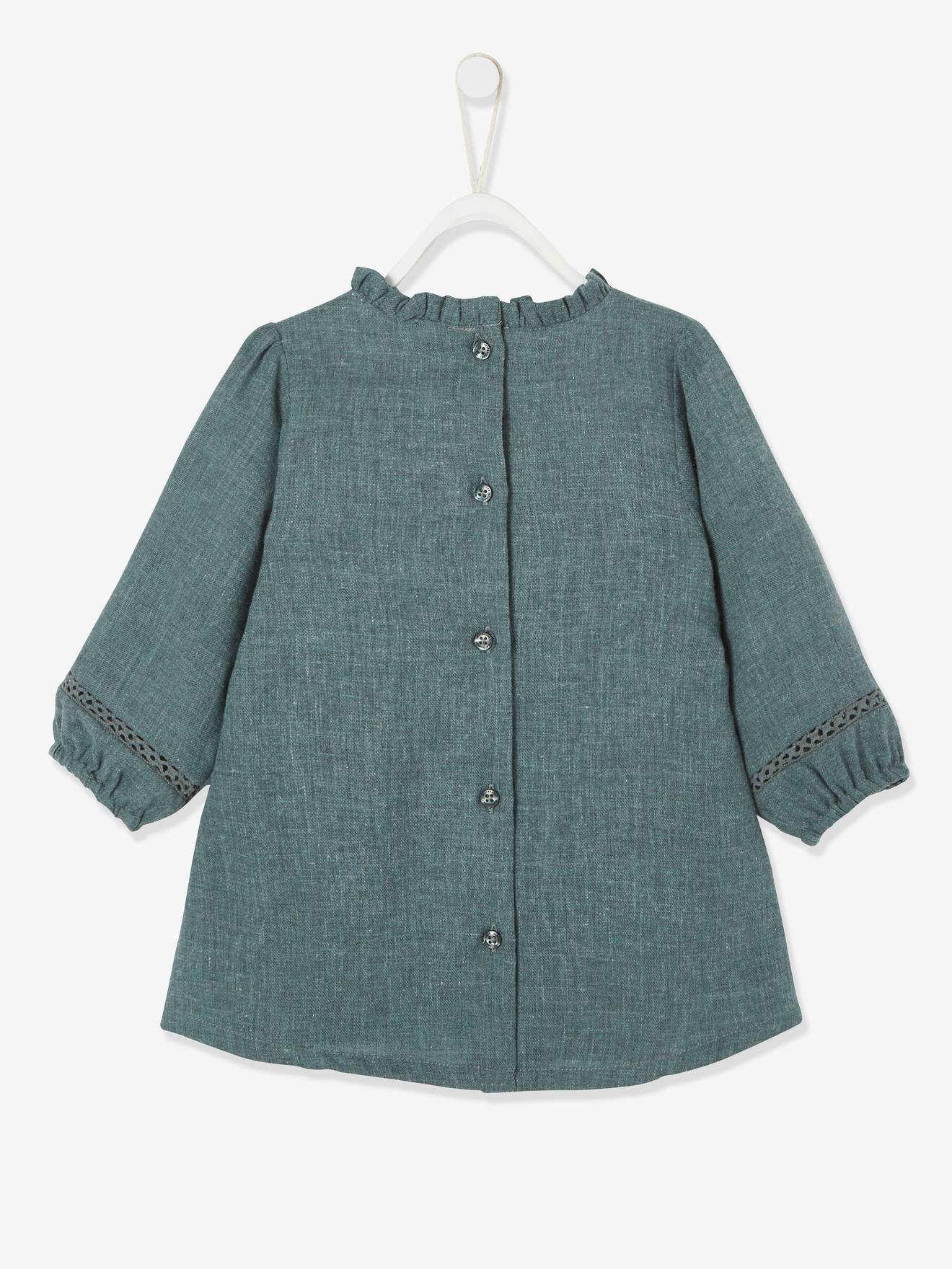 Robe avec plastron brodé bébé vert grisé