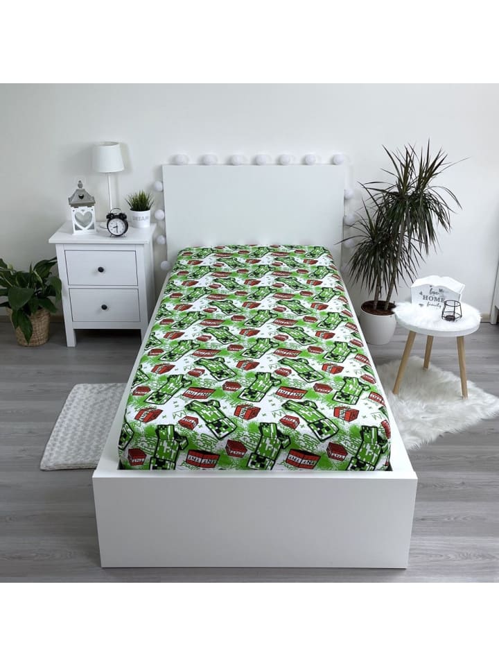 Minecraft Spannbetttuch Baumwoll-Spannbetttuch für Kinderbett (90x200 25 cm) in Grün günstig kaufen 90x200 cm