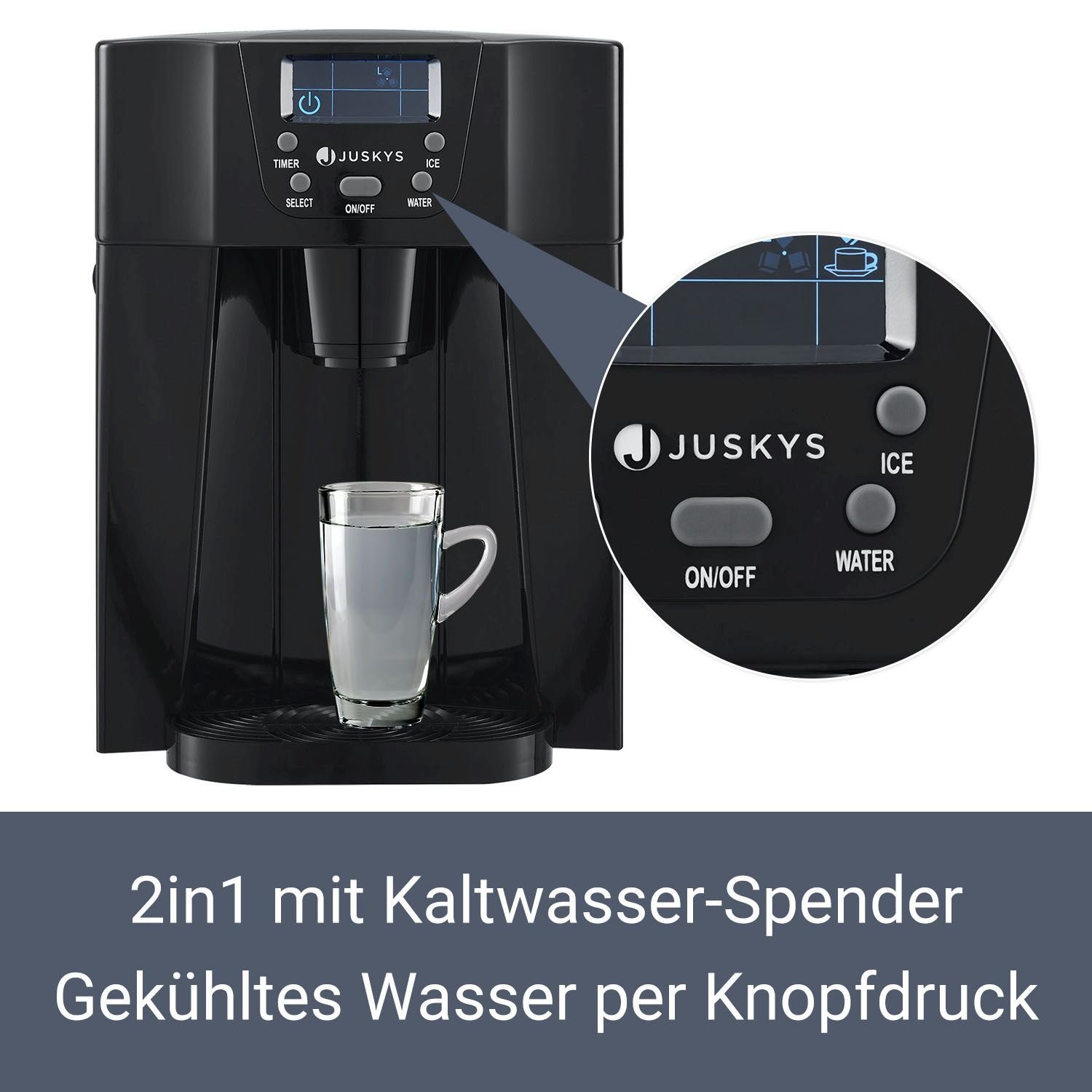 Juskys Eiswürfelmaschine PIM200L, Eiswürfel in 6 - 10 min, 12 kg in 24 h, Timer und Kaltwasserausgabe