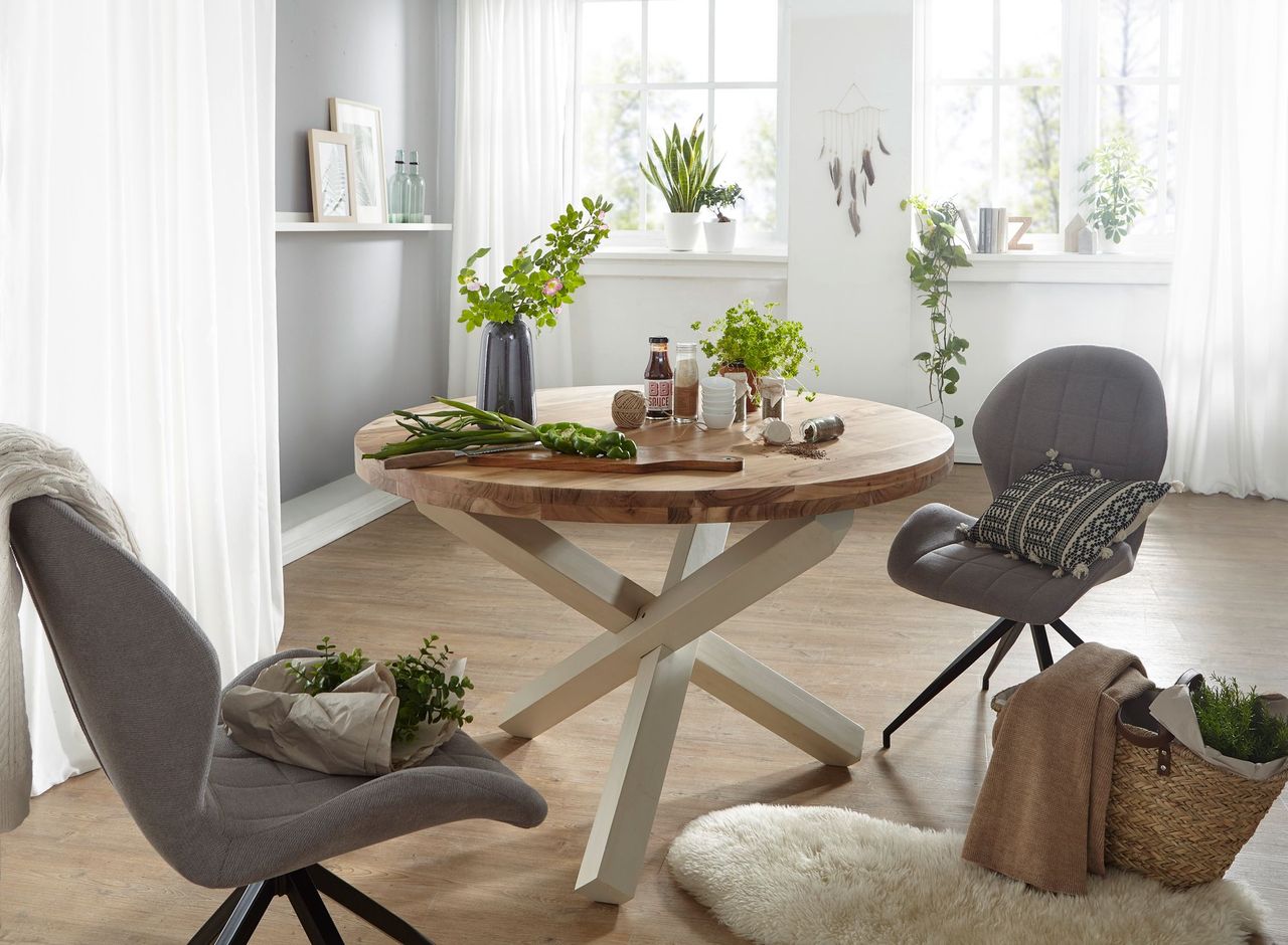 Wohnling Design Esszimmertisch rund Akazie Massivholz