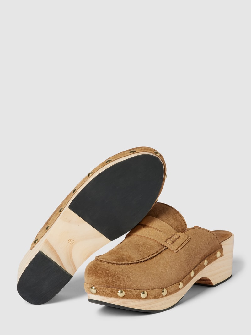 Pantolette mit Plateausohle Modell 'Clog' in camel