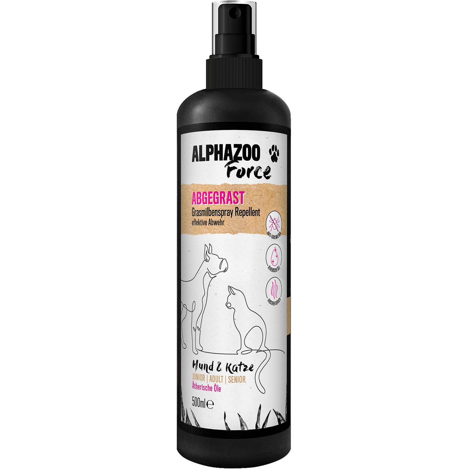ALPHAZOO Floh- & Zeckenmittel ALPHAZOO Abgegrast Grasmilben Spray für Hunde & Katzen I Starkes Mittel gegen Milben 500 ml