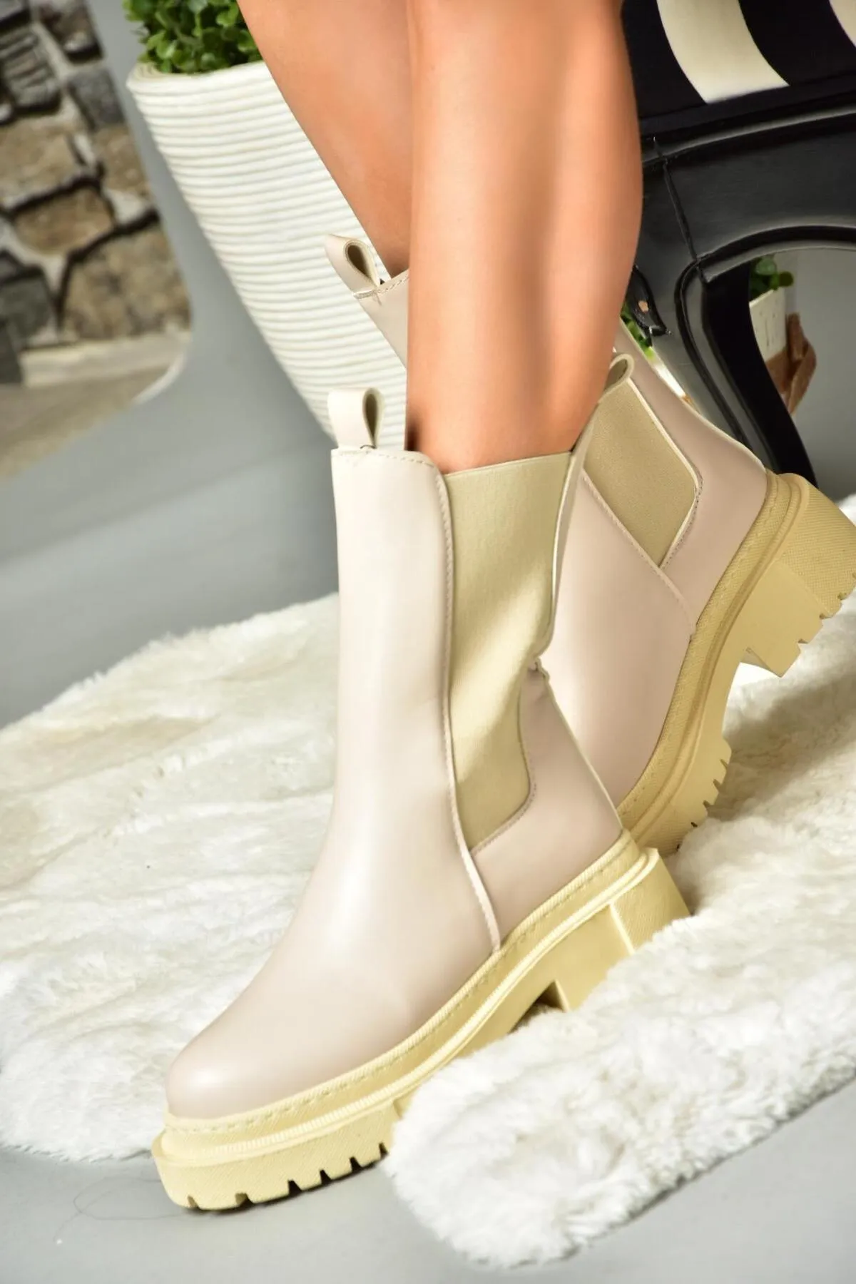 Fox Shoes  N280349009 Beige/Beige Damen-Damenstiefel mit dicker Sohle
