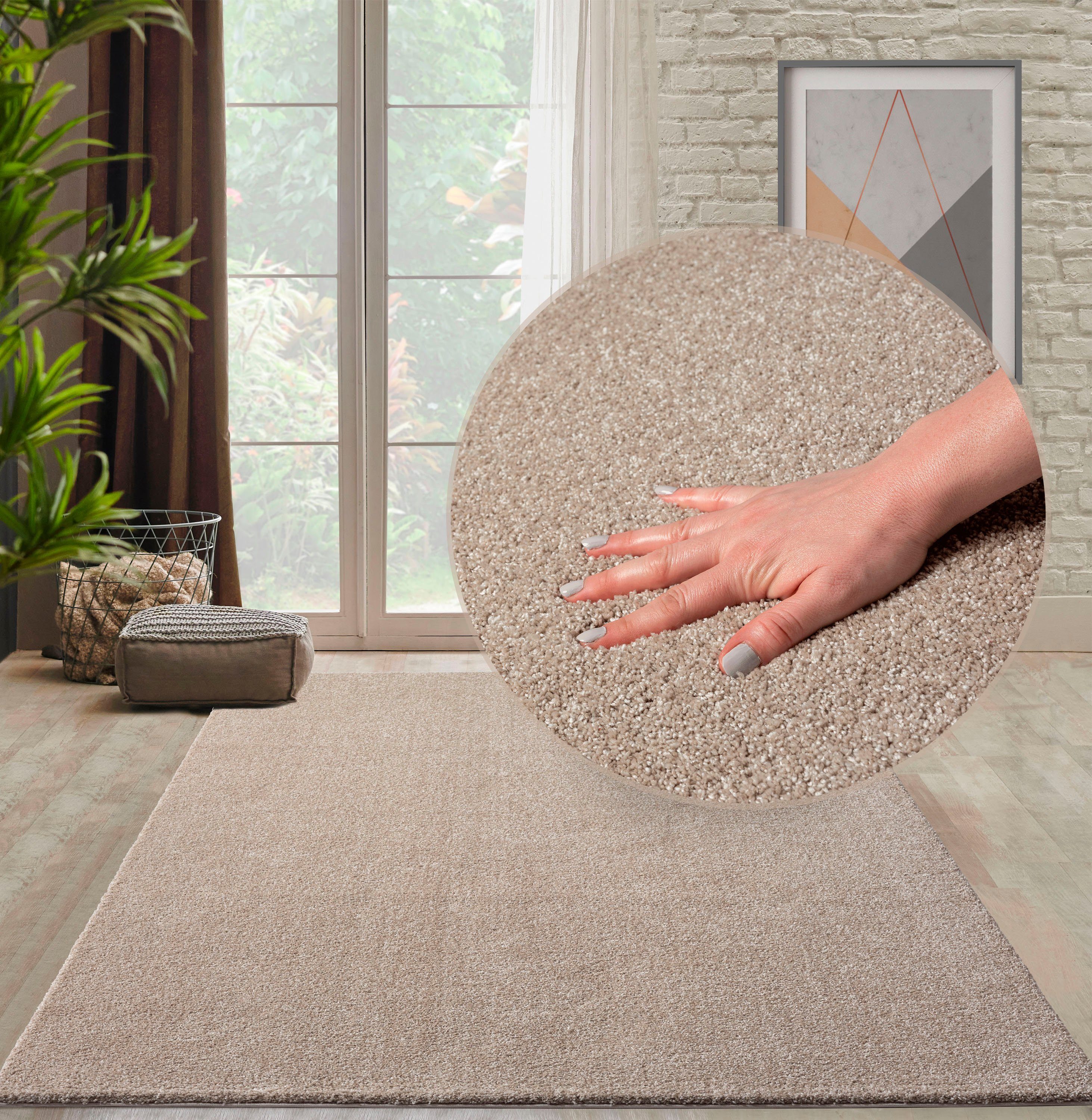Hochflor-Teppich Forest 340, merinos, rechteckig, Höhe: 25 mm, Shaggy, uni meliert, sehr dicht und weich, Wohnzimmer