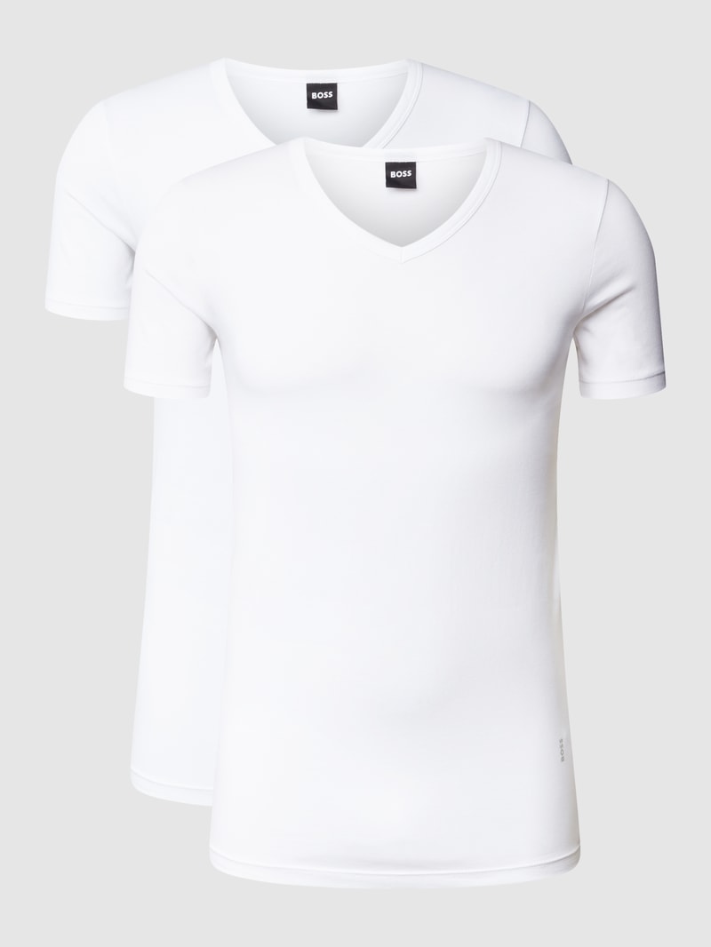 T-Shirt mit V-Ausschnitt im 2er-Pack Modell 'Modern' in weiß