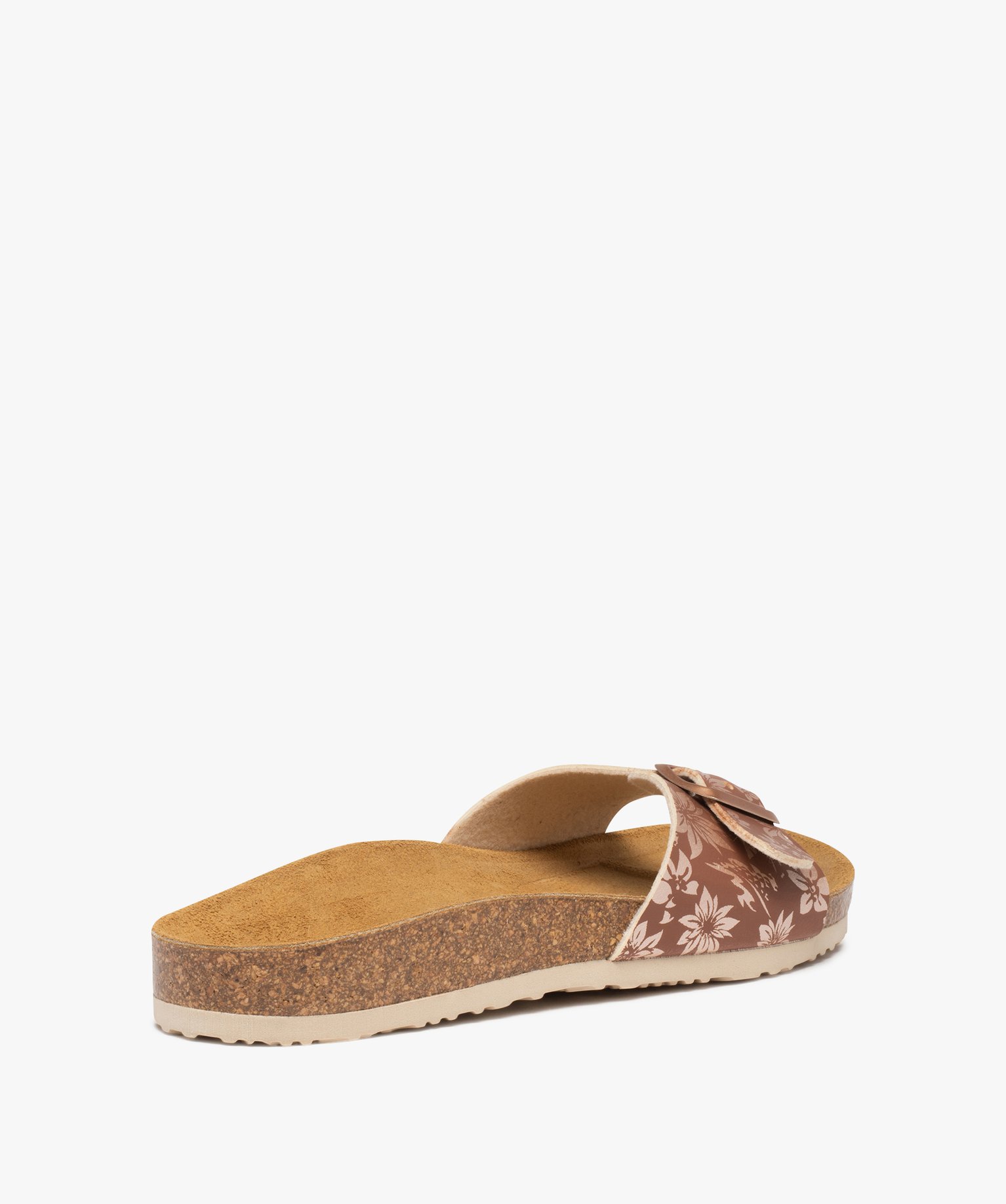 Mules femme à bride à boucle imprimée fleurs marron | GEMO