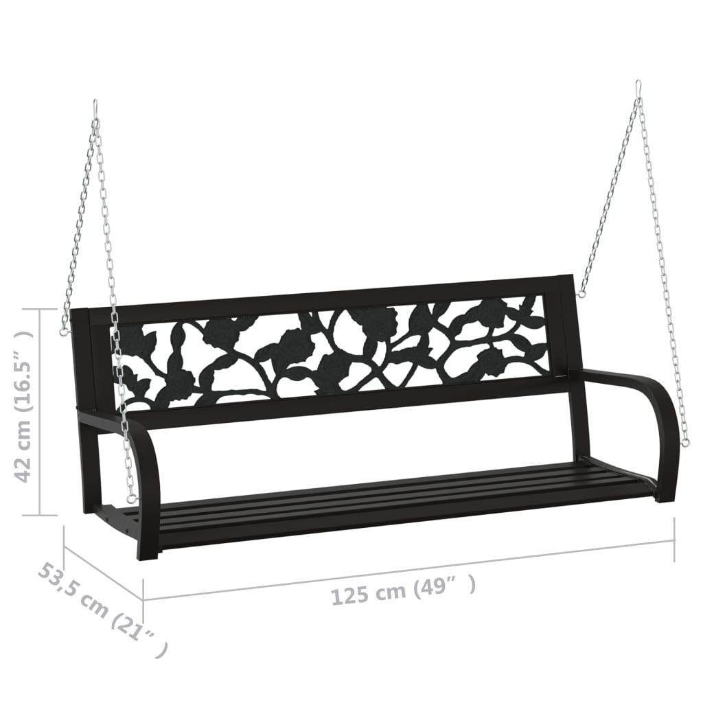 vidaXL Hollywoodschaukel Hollywoodschaukel 125 cm Stahl und Kunststoff Schwarz 2-Sitzer