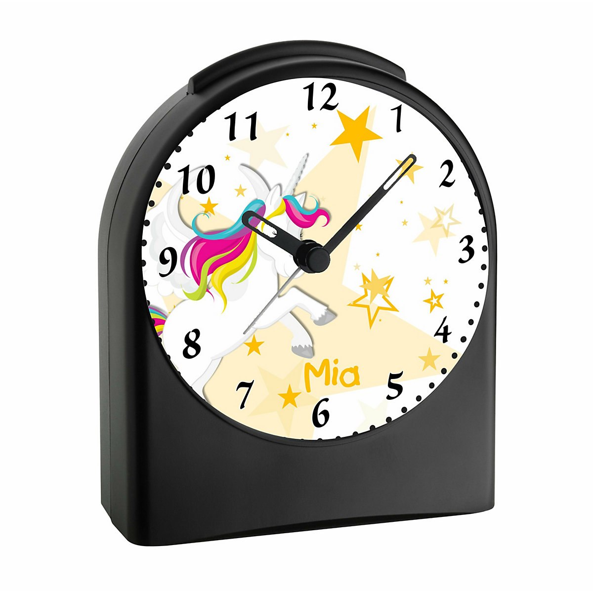 Kinder Funkwecker personalisiert mit Namen Einhorn Atom-/Funkuhr, 12-Stunden-Anzeigeformat, Schlummerfunktion, Nachtlicht, Geräuschlos/Ohne Ticken