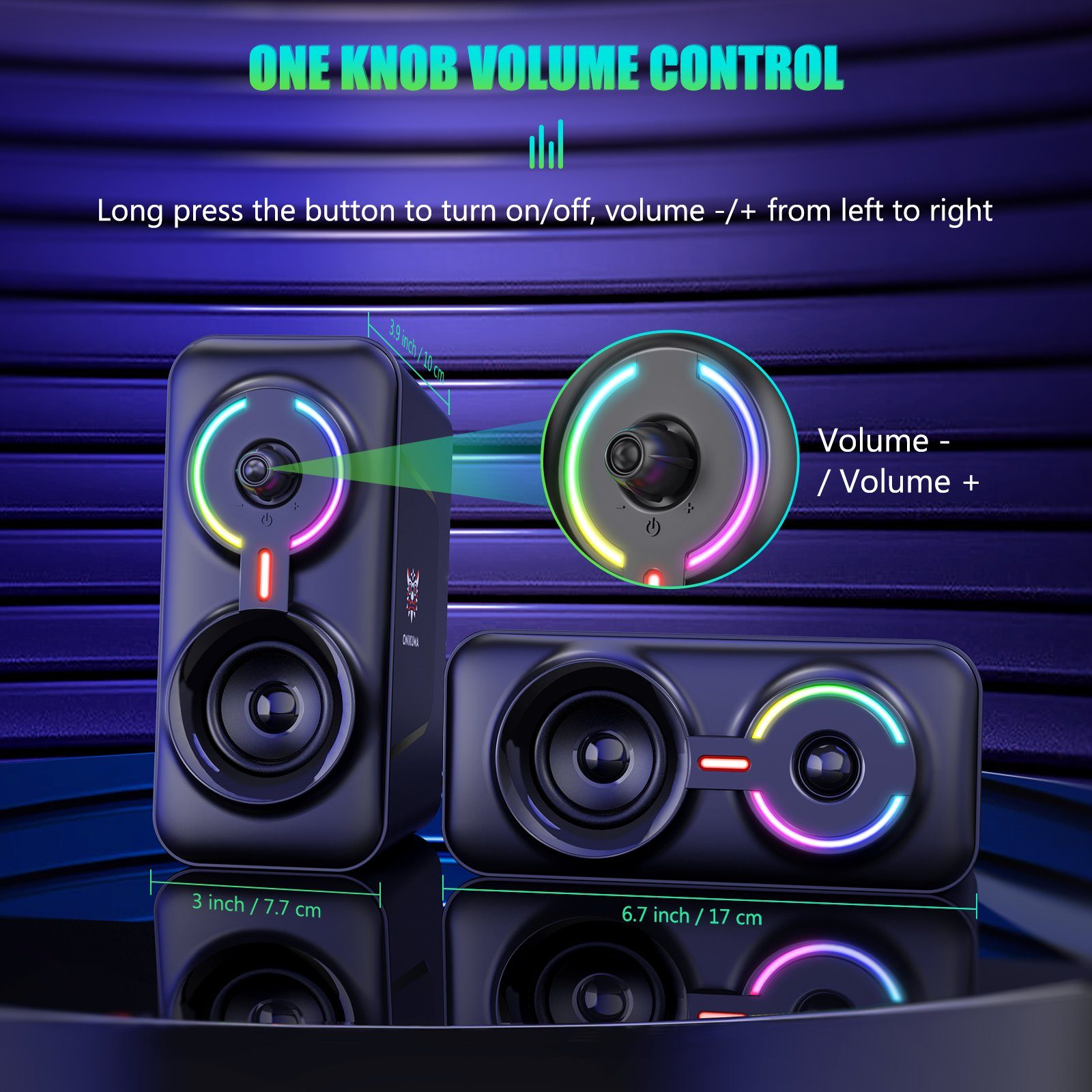 7Magic 2.0 PC-Lautsprecher (Bluetooth, 3,5 mm AUX Klinke, 10 W, Boxen mit USB-Stromversorgung, RGB LED Licht Speaker Set)