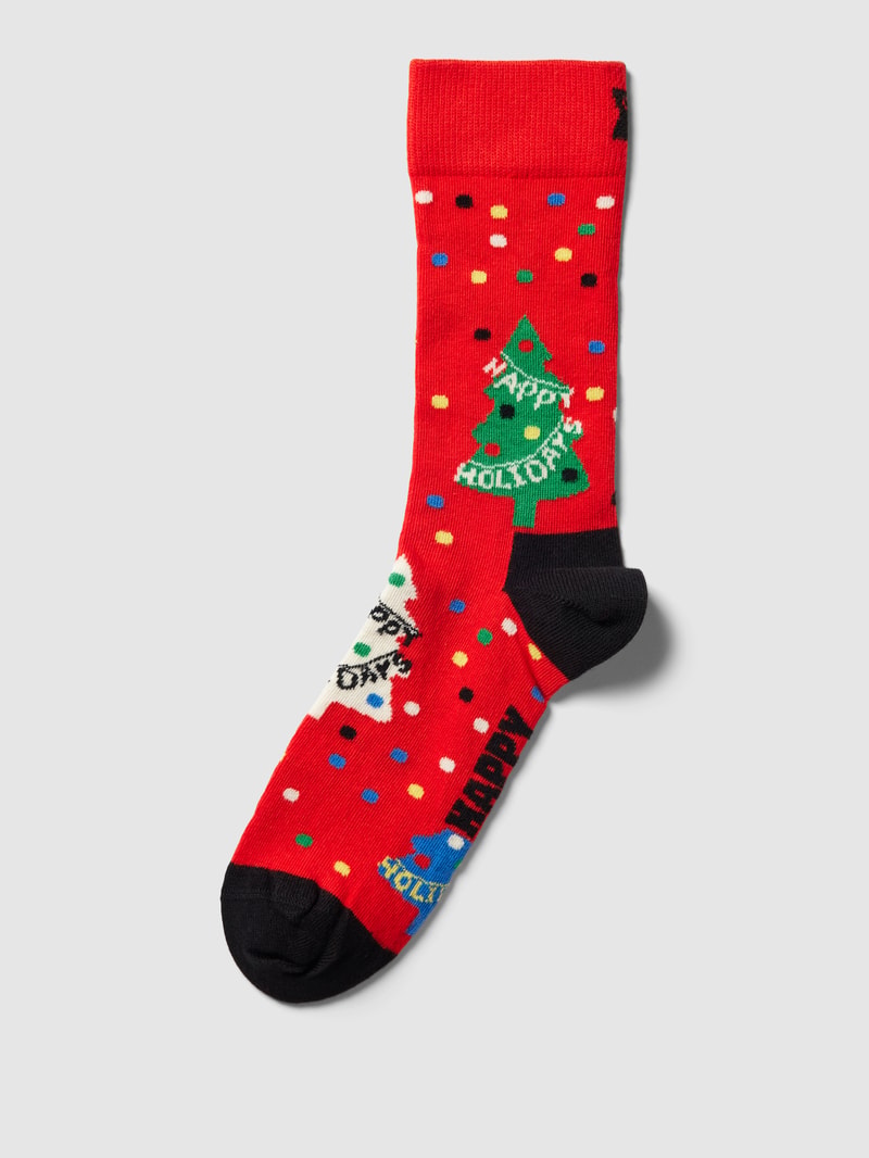 Socken mit Allover-Muster Modell 'Happy Holidays' in hellrot