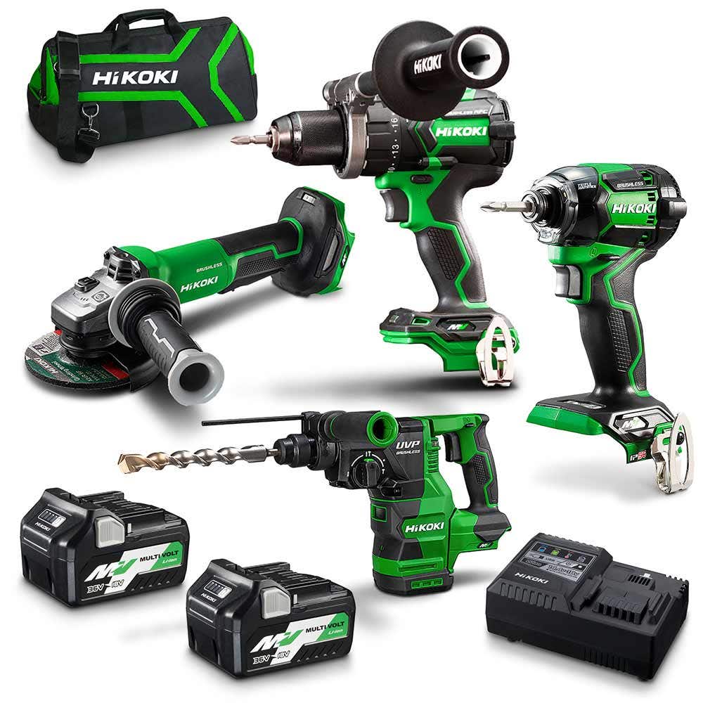 HiKOKI 36V Brushless - Pacote com 4 baterias (2 x 2,5/5,0Ah - Combo KC36D4A3(HRZ))