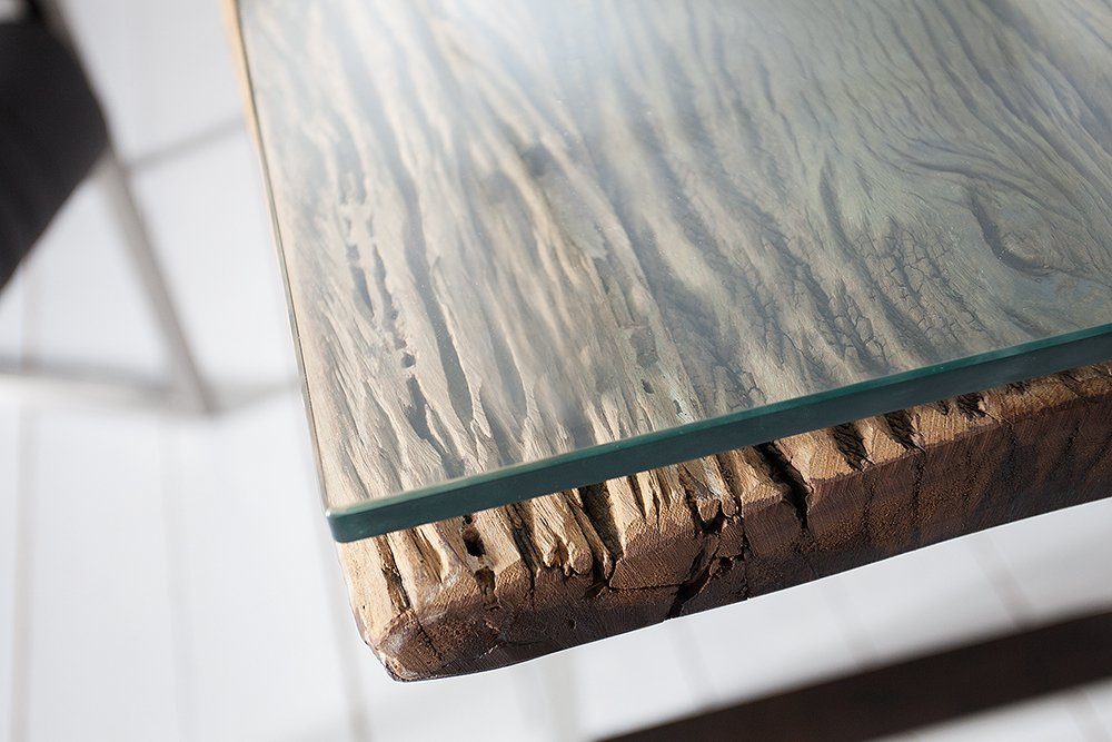 riess-ambiente Esstisch BARRACUDA 180cm natur / transparent, Esszimmer · Massivholz · Edelstahl · Glas · Kufen · Design