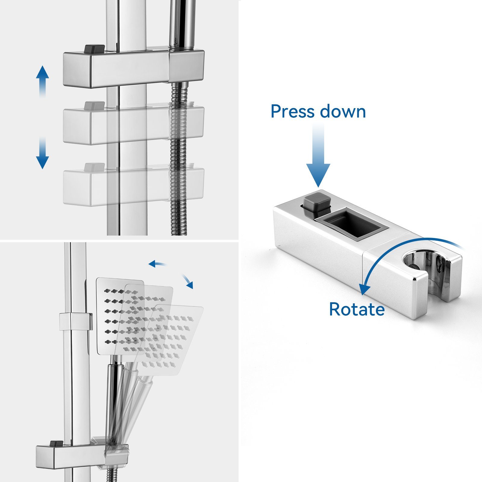 Auralum Duschsystem mit Thermostat Duscharmatur Regendusche Duschset Duschsäule Dusche, mit Quadrat Regenbrause 30 x 30 cm