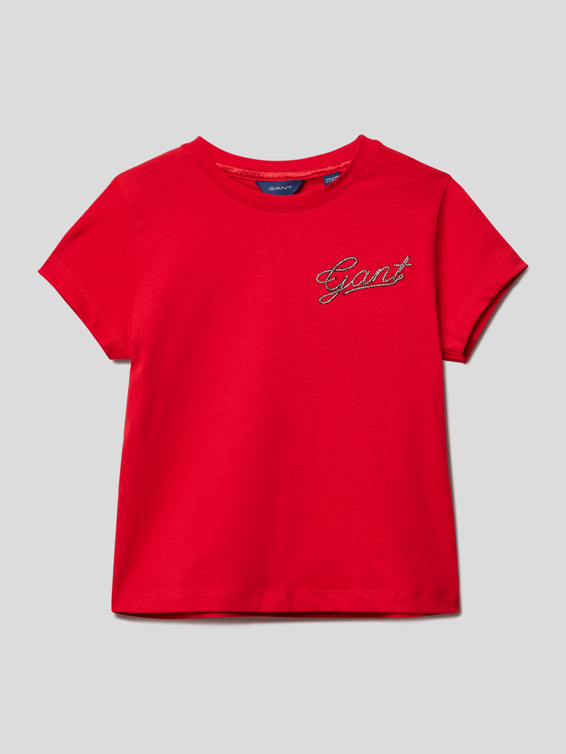 T-Shirt mit Label-Stitching in rot