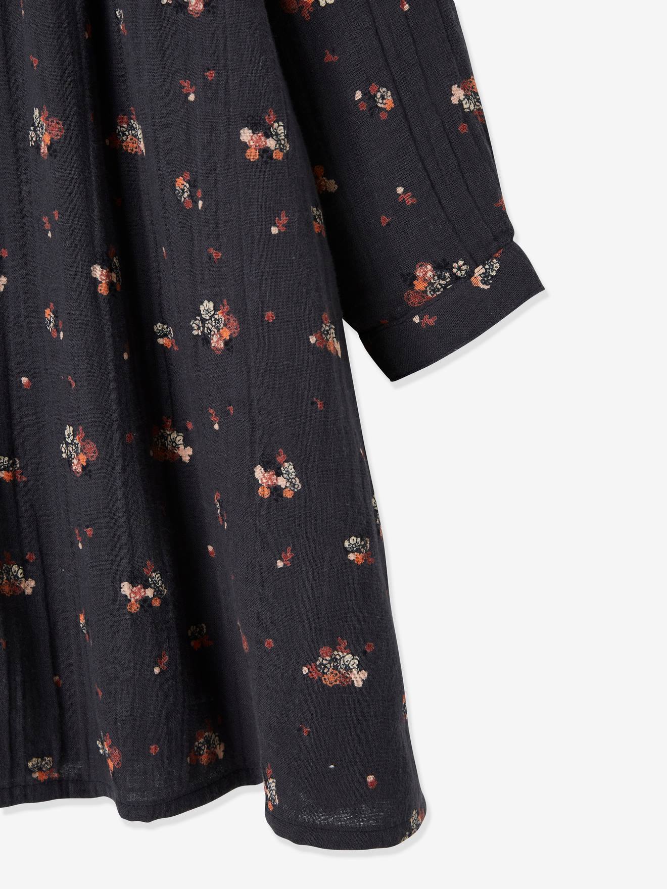 Vertbaudet Mädchen Kleid mit Glanztupfen, Musselin - grün bedruckt