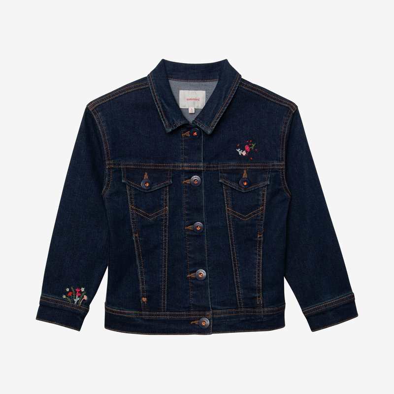 Veste en jean fille brodée fleurs bleu Catimini