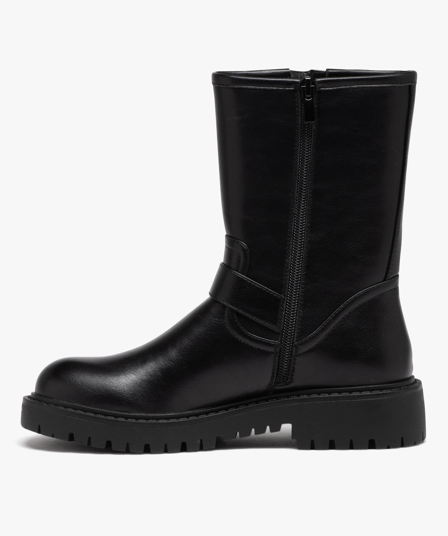 Boots femme unies avec brides à boucle et semelle crantée noir | GEMO