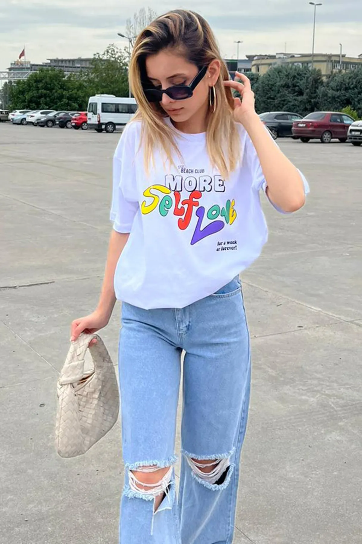 Madmext  Weißes bedrucktes Oversize-T-Shirt Mg1522