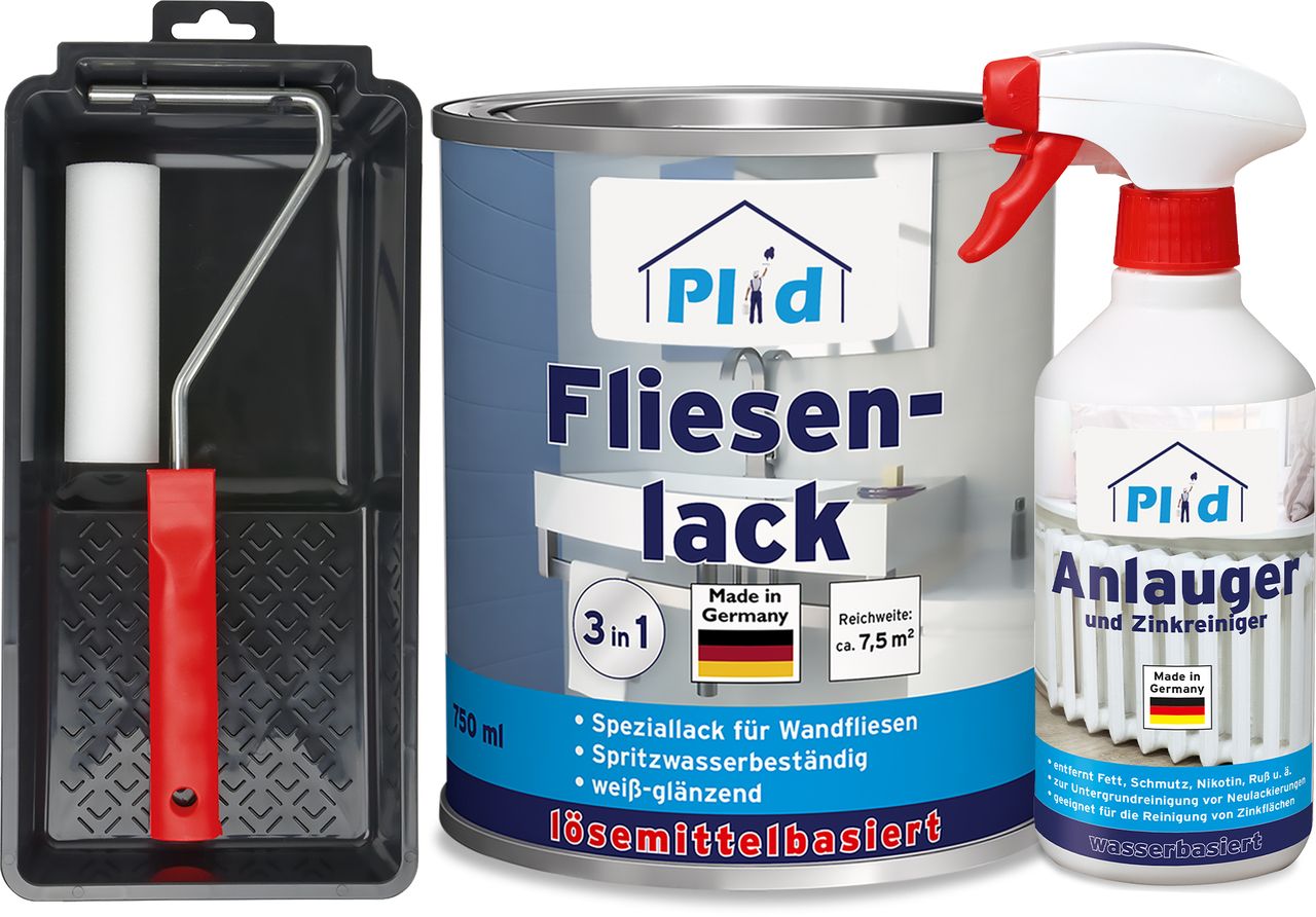 Plid Premium Fliesenlack Fliesen Lack  Fliesenfarbe Anlauger Lackierset Weiß - Glänzend