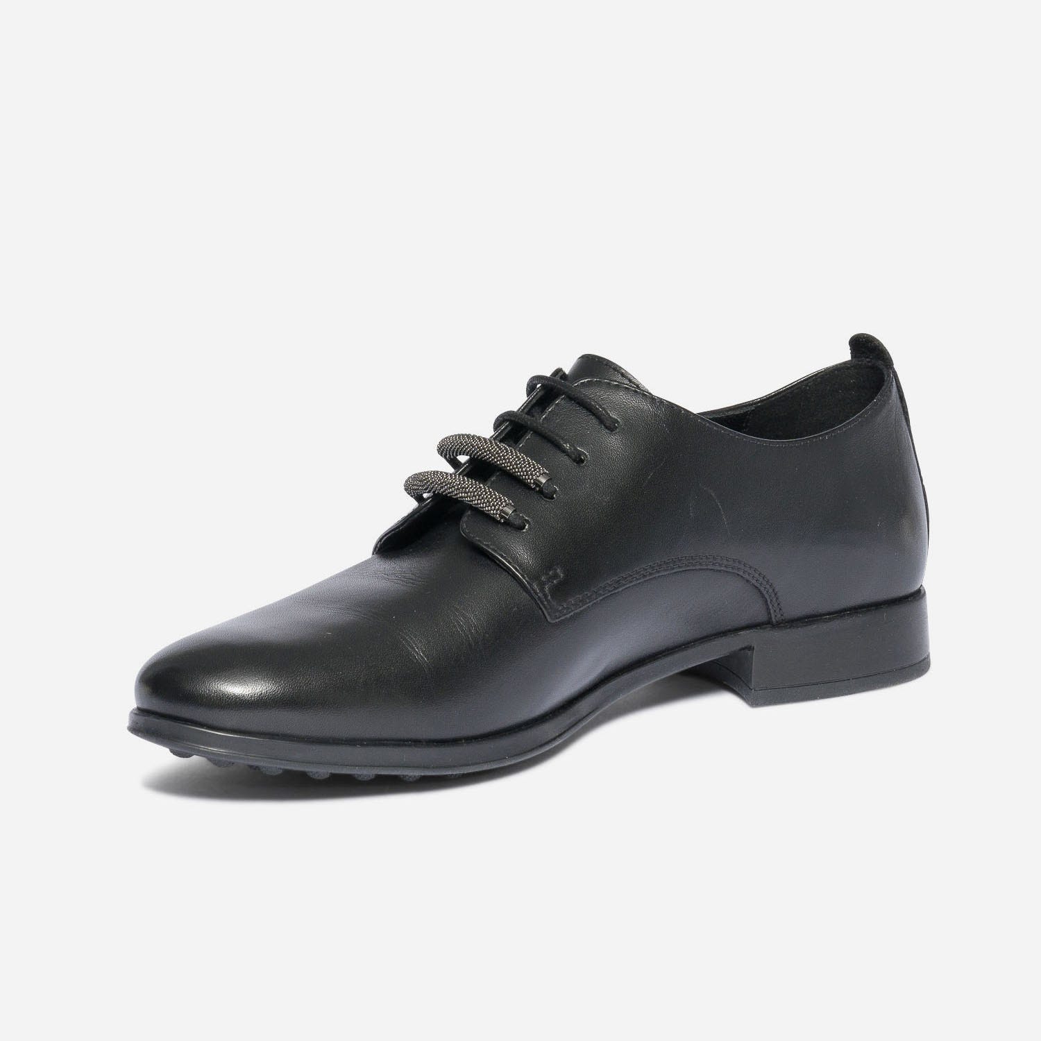 Derby noir en cuir avec perles fantaisie