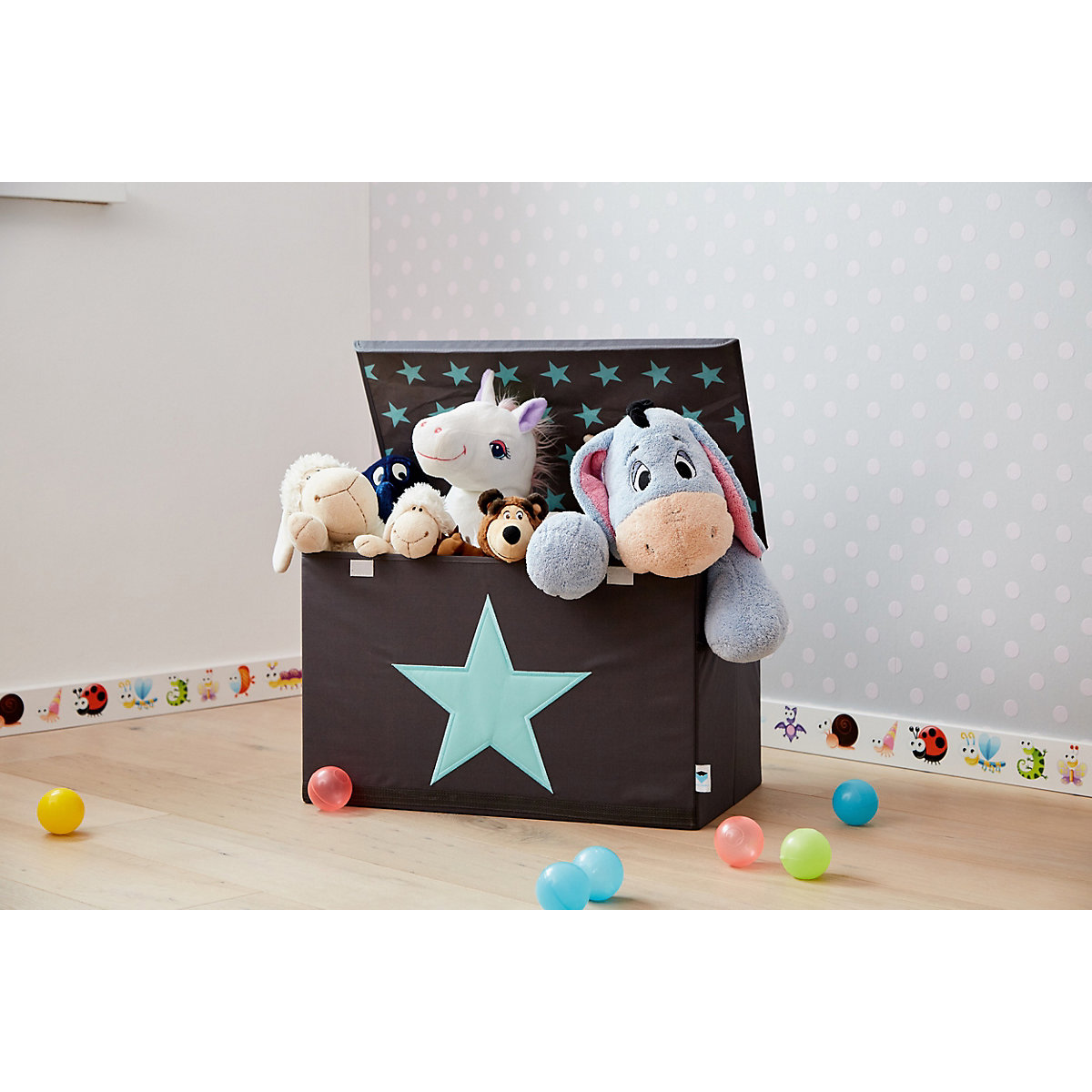 Aufbewahrungsbox Spielzeugtruhe Stern grau/mint, 62 x 37,5 x 39 cm