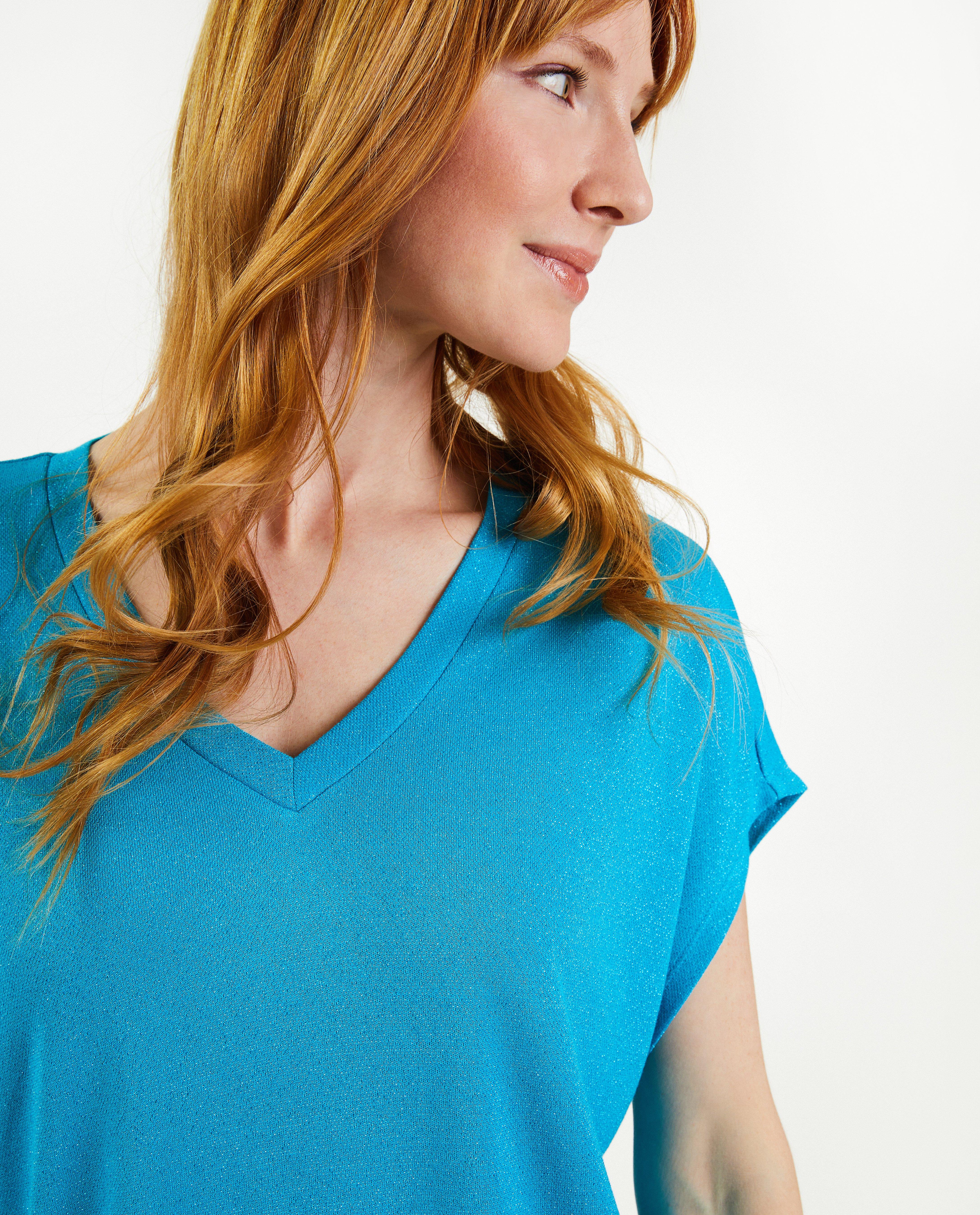 Tricou Sora Blue cu fir metalic albastru