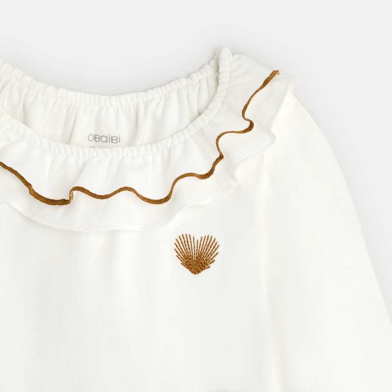 T-shirt col volanté blanc bébé fille