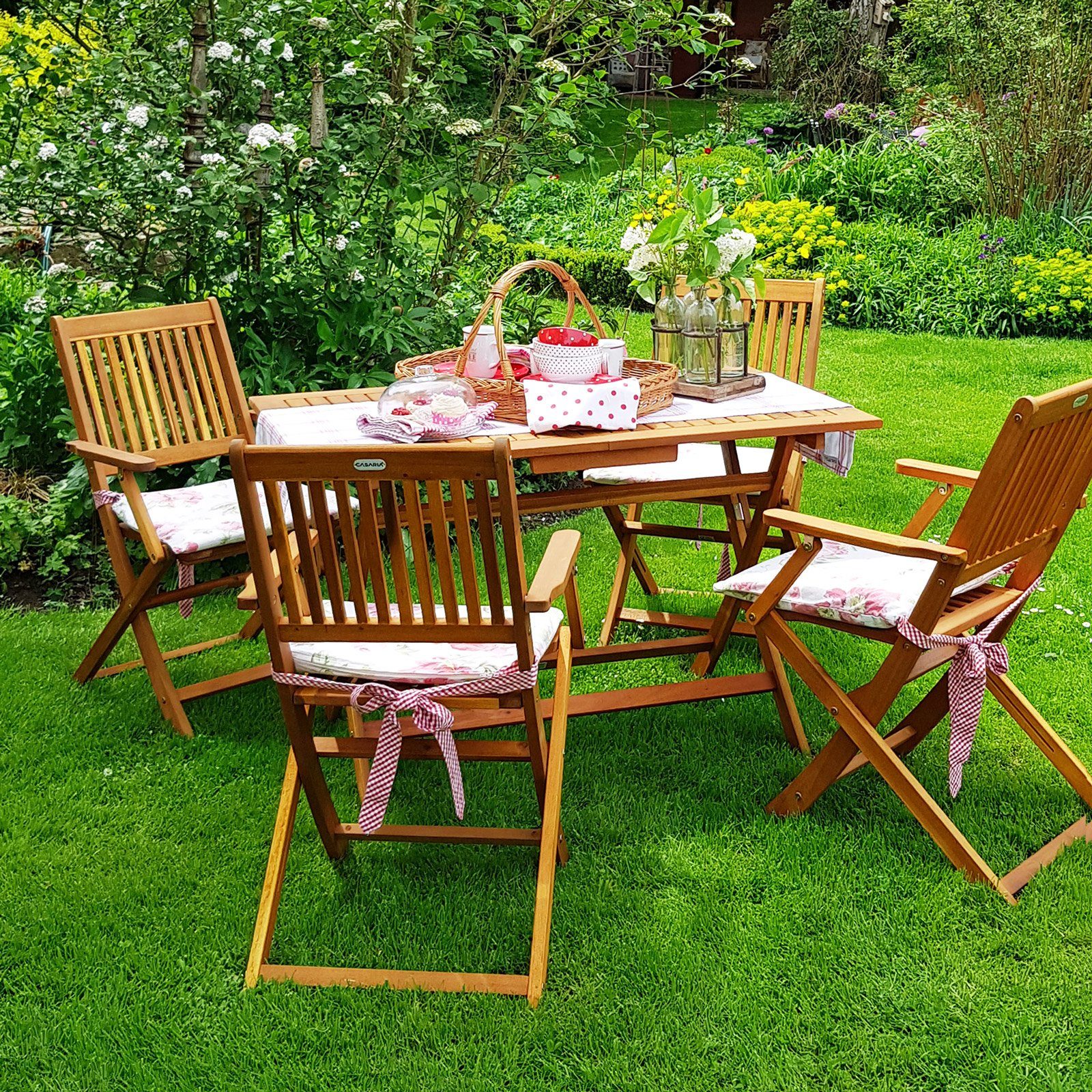 Casaria Essgruppe Sydney Komfort, 4+1 Klappbar Wetterfest Akazien Holz FSC®-zertifiziert 120x70x75cm
