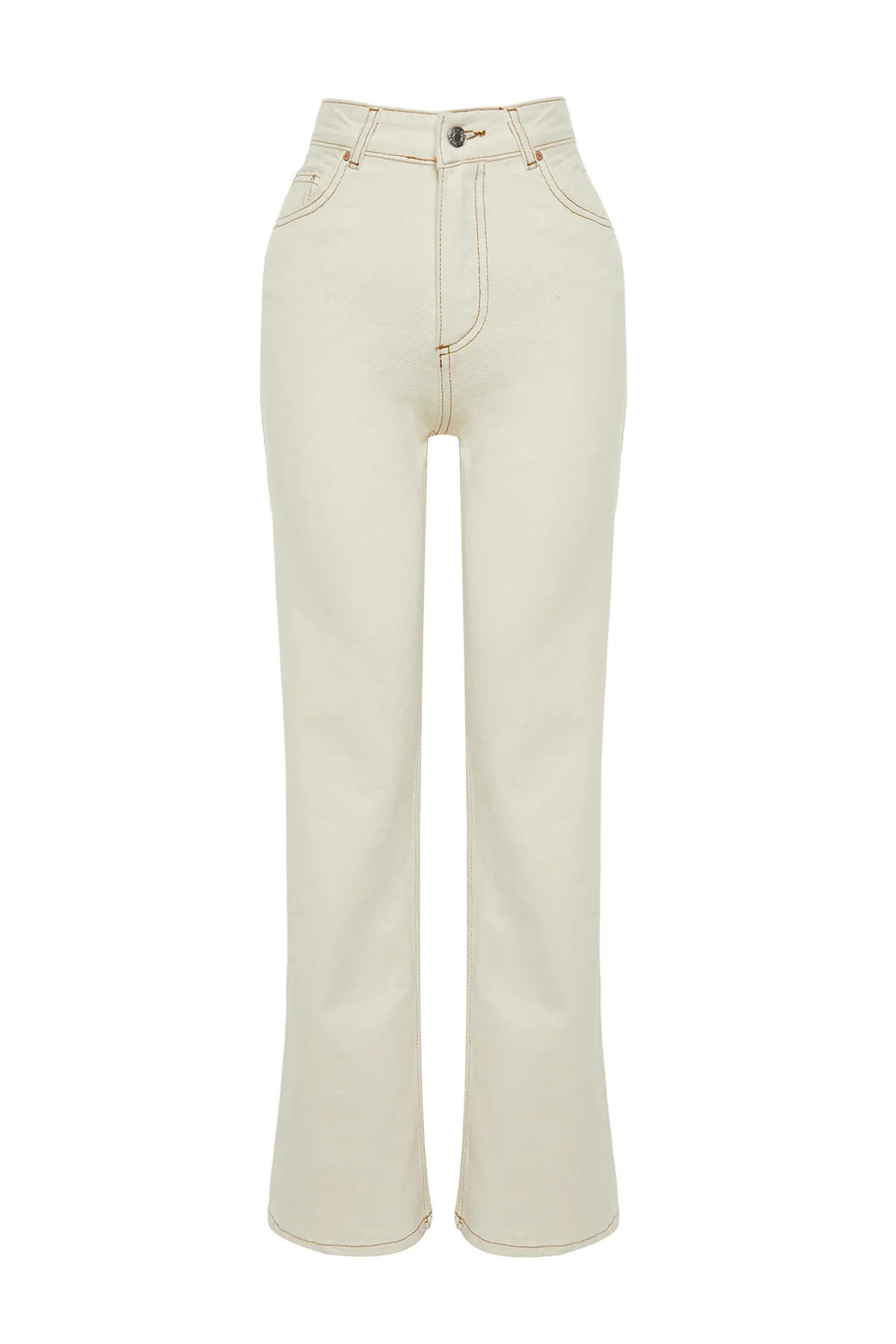 Trendyol Collection  Ecrufarbene Jeans mit hoher Taille und weitem Bein TWOAW24JE00274