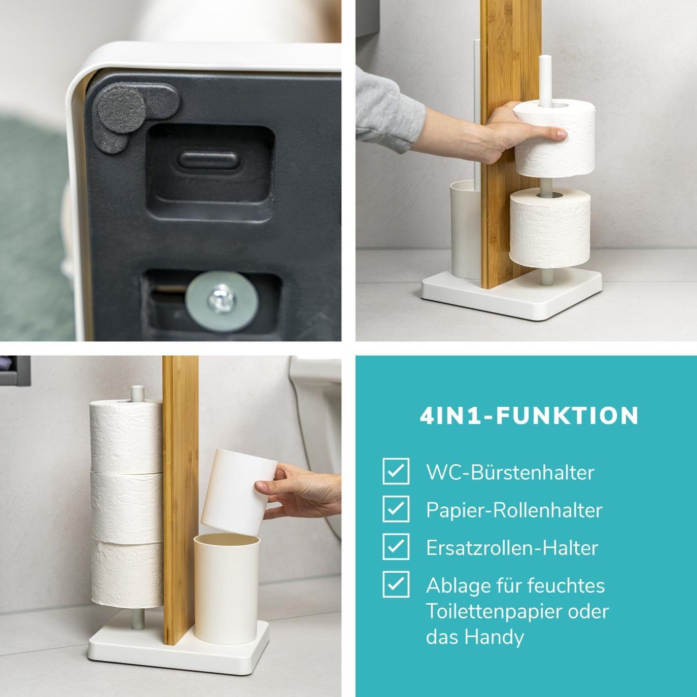 eluno WC-Garnitur 4in1, WC-Bürste, (Ersatz)Rollenhalter, Ablage, Toilette, (Set), 4in1, freistehend