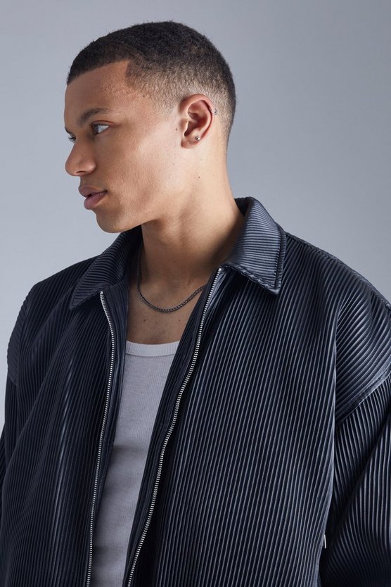 Tall kastige Harrington-Jacke aus Kunstleder