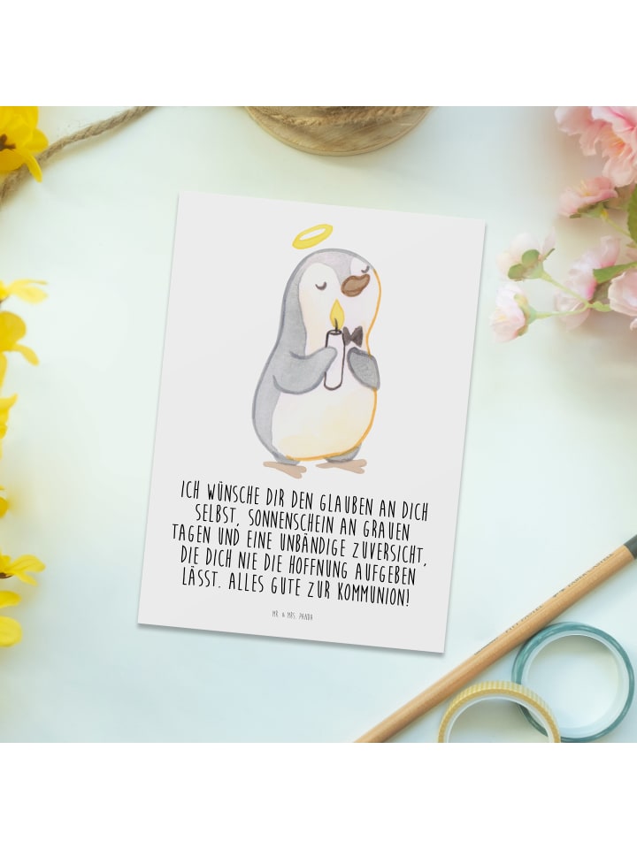 Mr. & Mrs. Panda Postkarte Pinguin Kommunion mit Spruch in Weiß günstig kaufen onesize