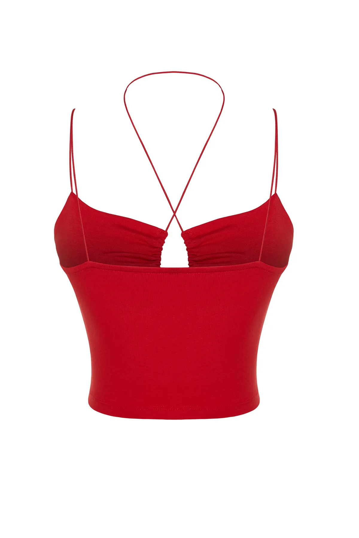 Trendyol Collection  Rotes Neckholder-Tanktop mit Spaghettiträgern aus dehnbarer Baumwolle, kurz gestrickt TWOSS23AL00046