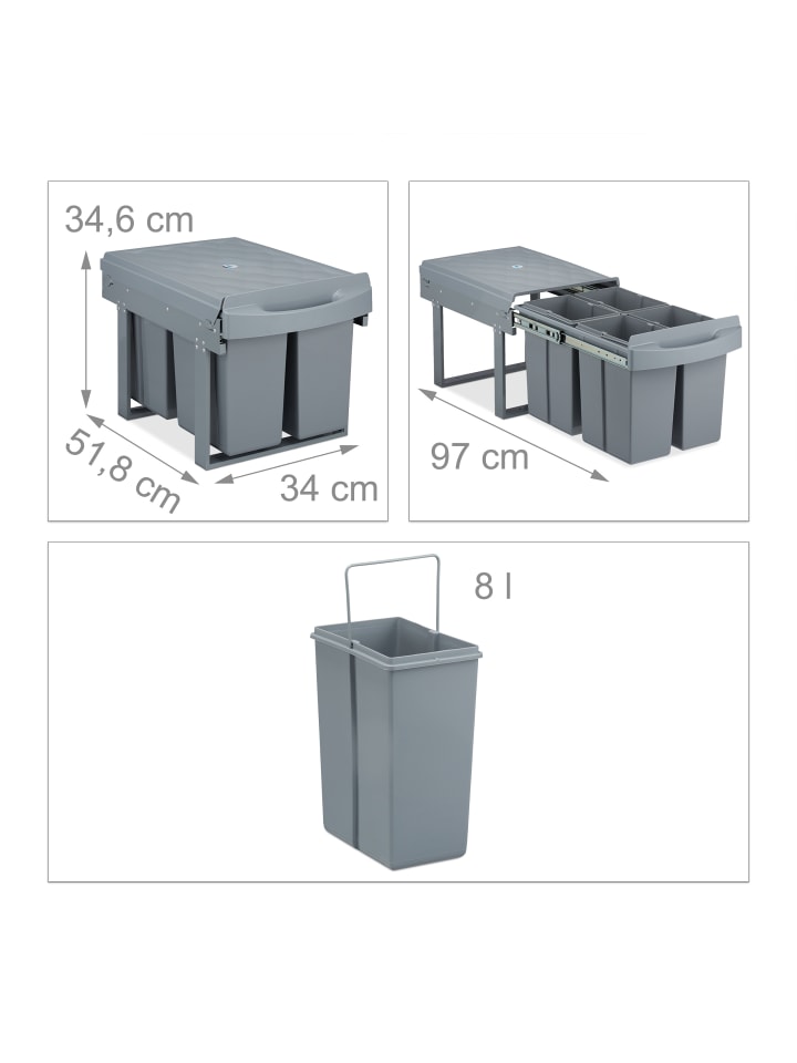relaxdays Mülltrennsystem Grau Deluxe 4x8L günstig kaufen onesize