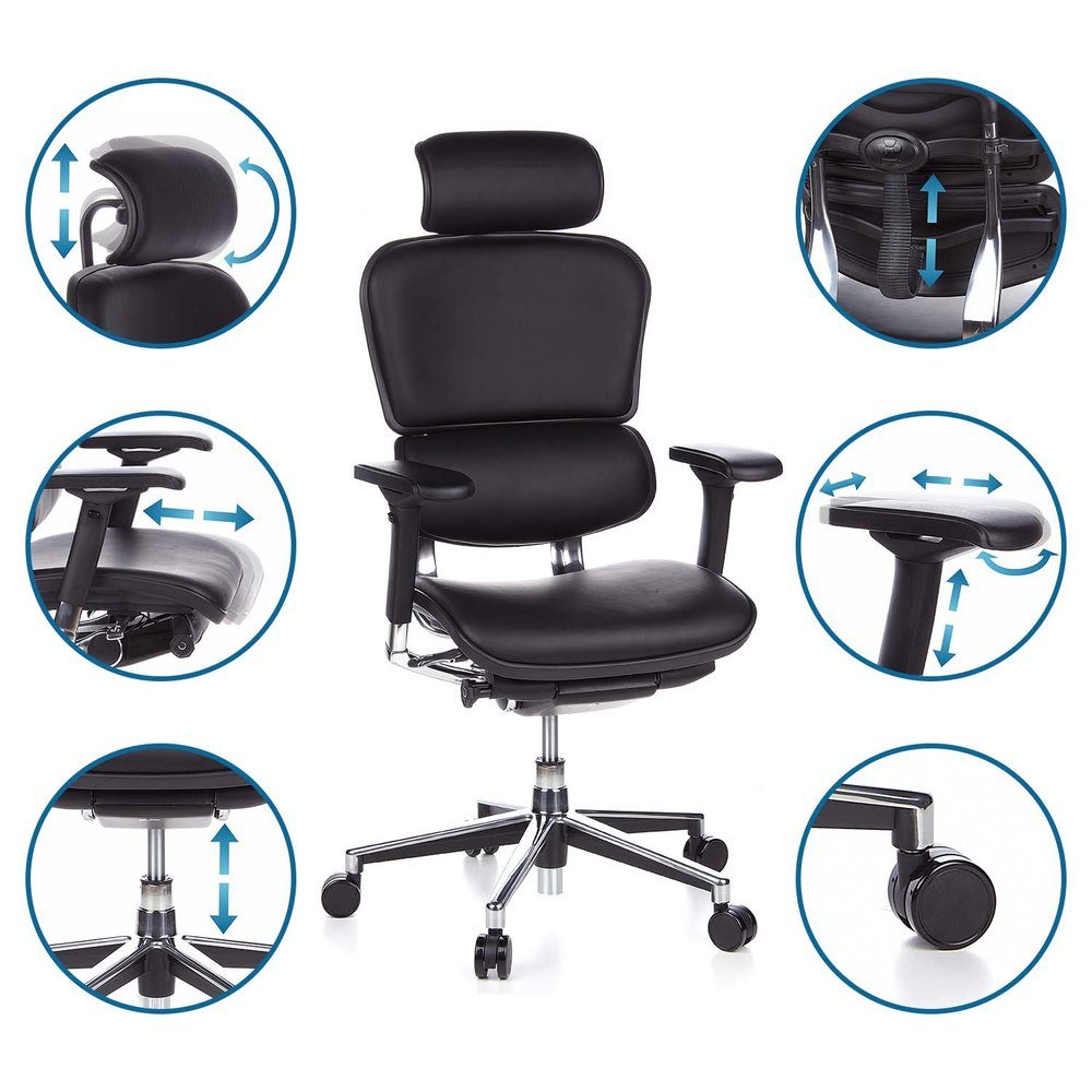 hjh OFFICE Drehstuhl Luxus Chefsessel ERGOHUMAN Leder (1 St), Bürostuhl ergonomisch