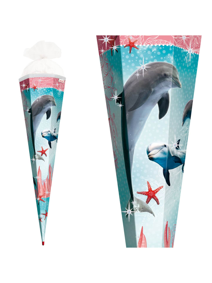 ROTH Schultüte groß Delfin & Seesterne 85 cm, Glitter Glitzerborte in Blau günstig kaufen onesize