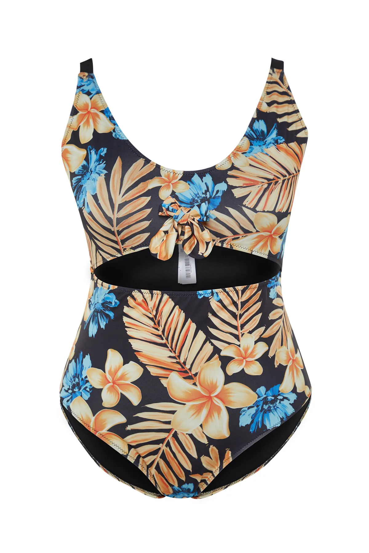Trendyol Curve  Badeanzug mit Blumenmuster und blauem Bindedetail
