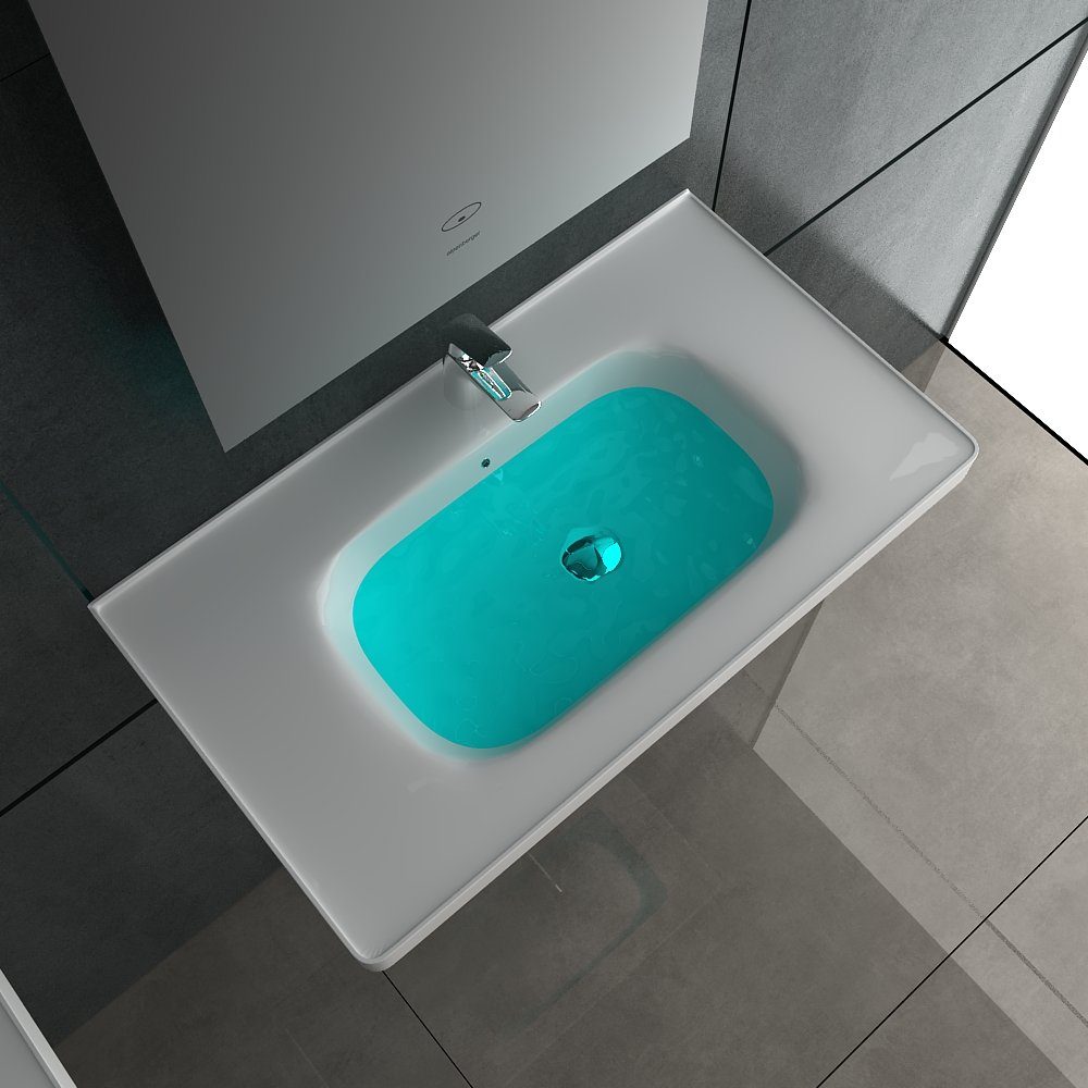 Alpenberger Waschbecken Keramik Handwaschbecken - Waschbecken Rechteckig 80 cm Breit (1-tlg., Hängewaschbecken mit Überlauf), mit Nano beschichtet, pflegeleicht, hygienisch