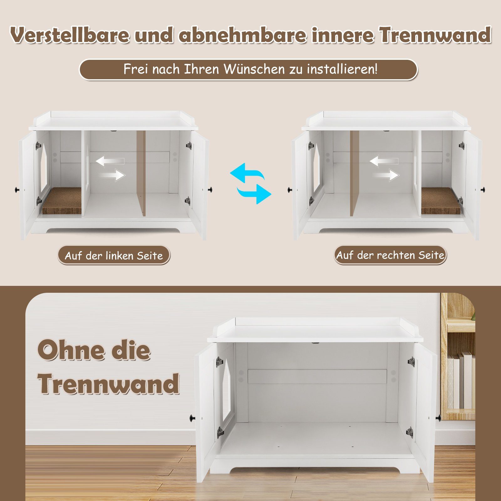 COSTWAY Tierhaus 2 in 1 Katzenhaus Katzenschrank, mit Kratzbrett