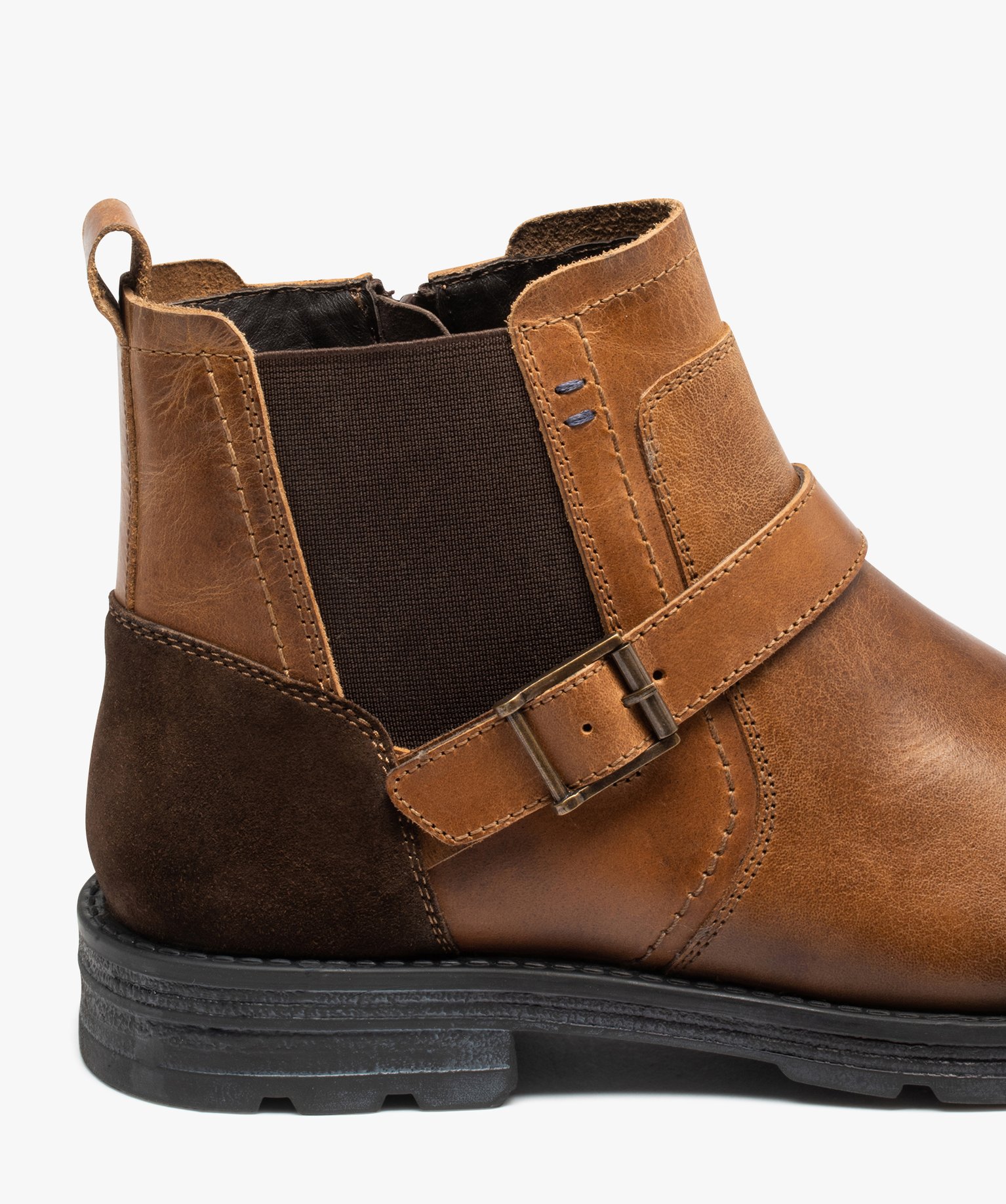 Boots homme dessus en cuir uni style Chelsea à zip camel | GEMO