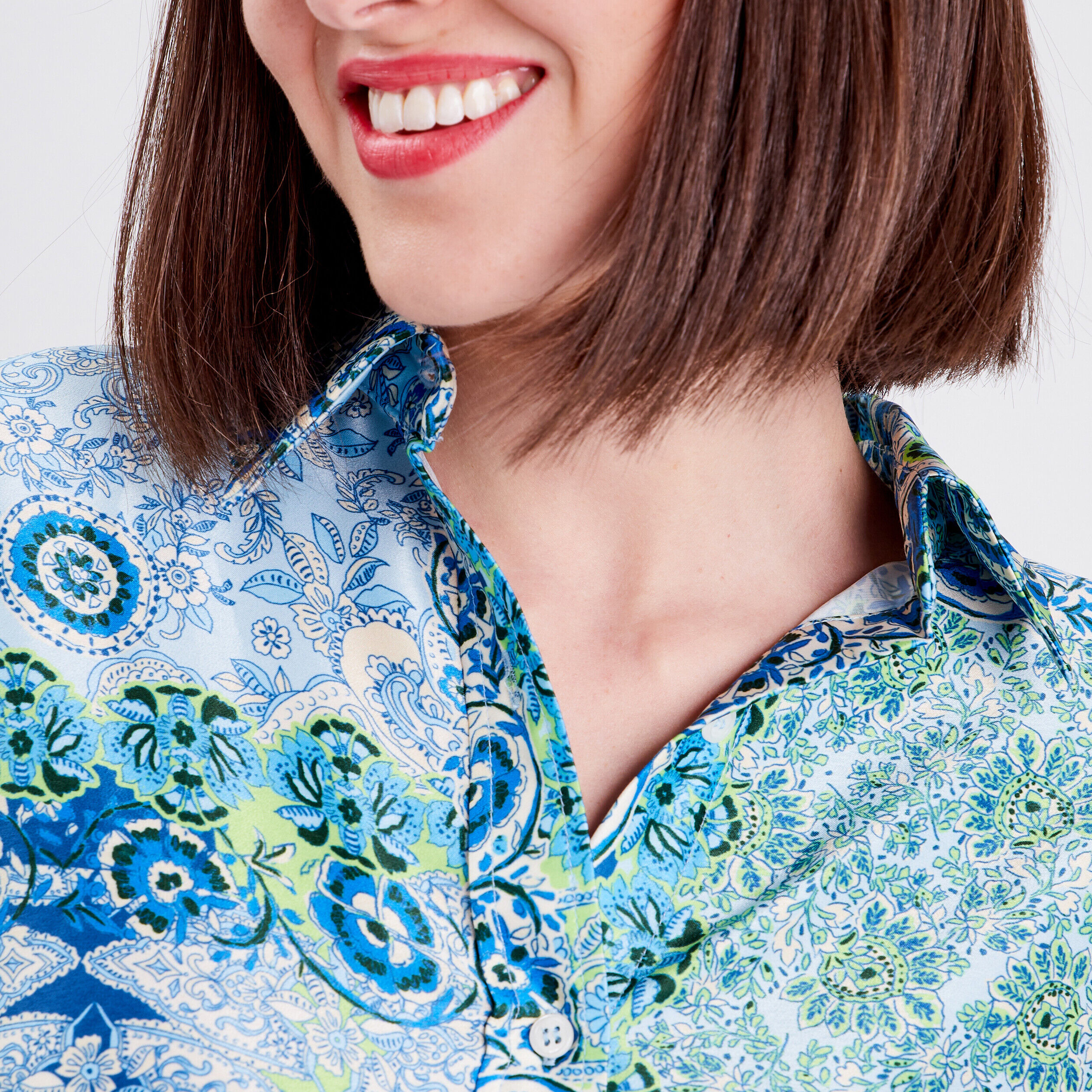 Chemise manches longues satin bleu femme | Cache Cache
