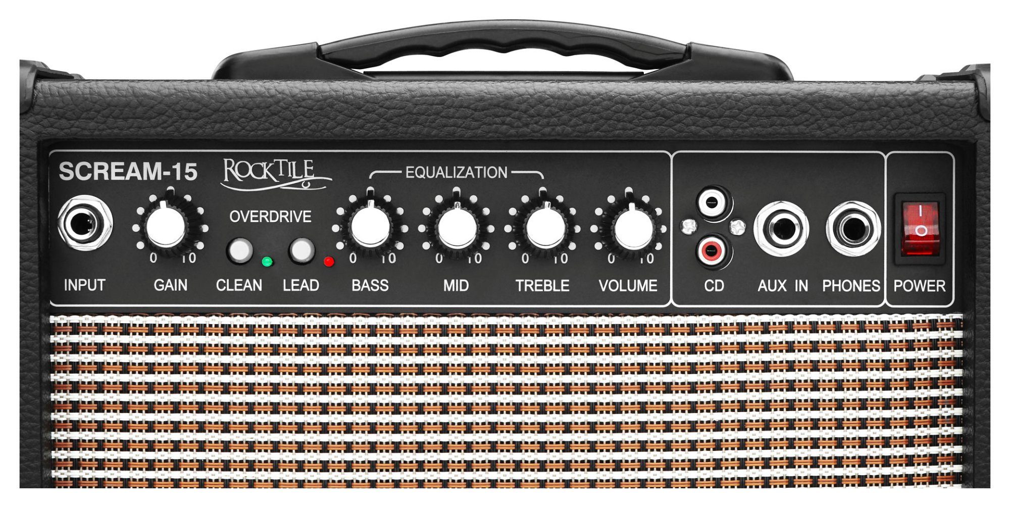 Rocktile Scream-15 Gitarrenverstärker Verstärker (Anzahl Kanäle: 2 (Clean und Overdrive), 15 W, Mini Combo Amp - 3-Band Equalizer)