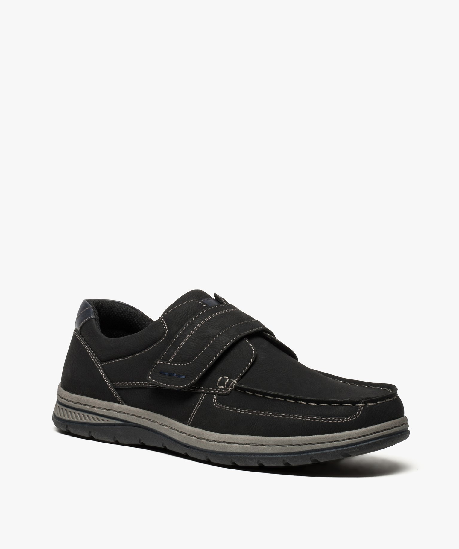 Chaussures bateau homme confort fermeture scratch noir | GEMO