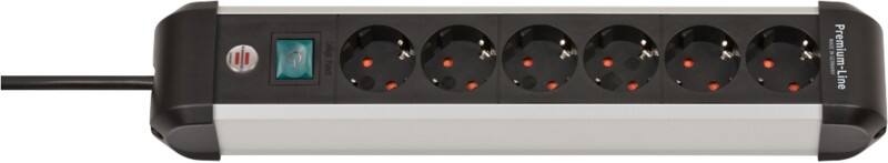 brennenstuhl Premium-Alu-Line Steckdosenleiste mit Schalter 1391030600 6-fach 3 m Schwarz, Silber