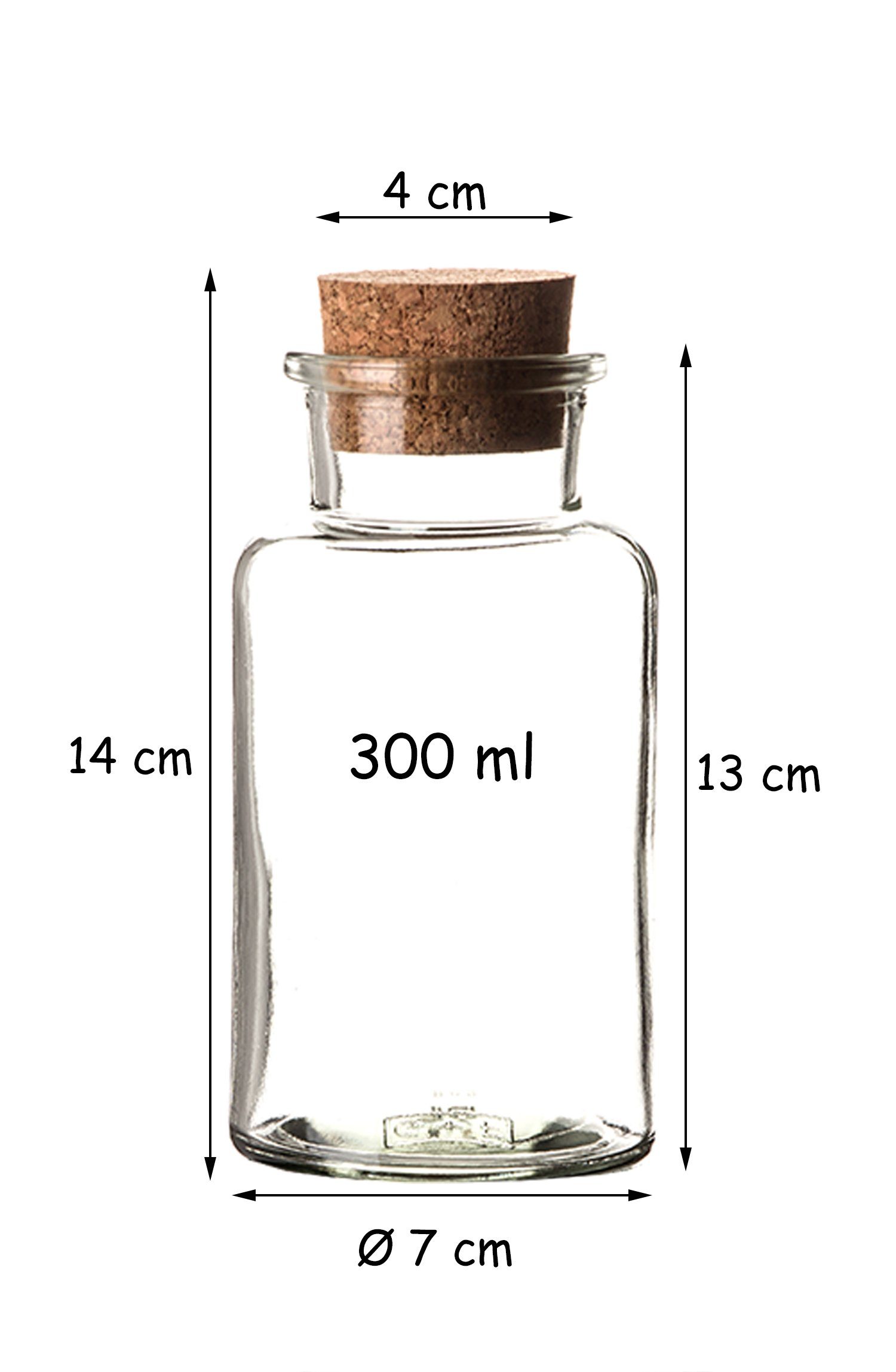 BigDean Gewürzbehälter 6x Gewürzgläser Korken-Deckel 300 ml Rund Glas Vorratsgläser, Glas, (6-tlg)