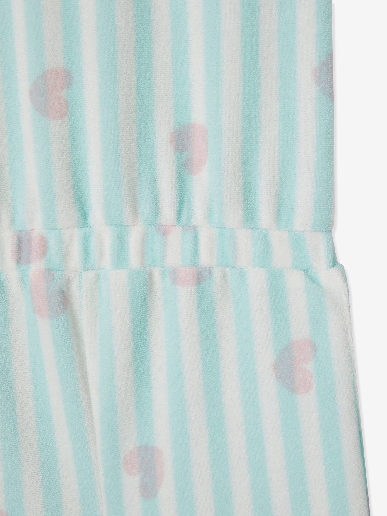 Combishort en éponge fille motifs coeurs et rayures bleu pâle rayé