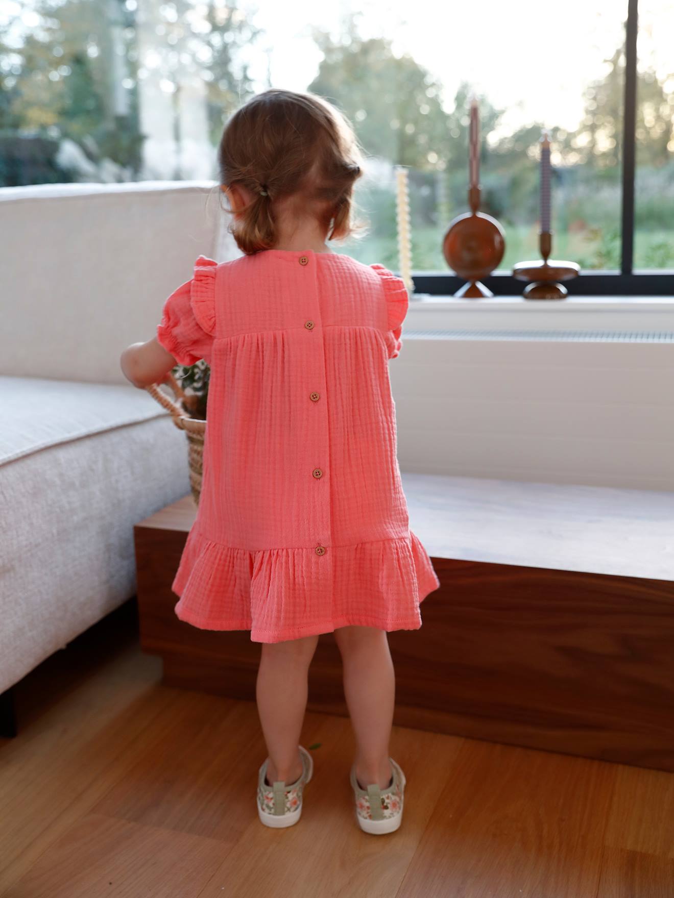 Vertbaudet Baby Kleid aus Musselin - koralle