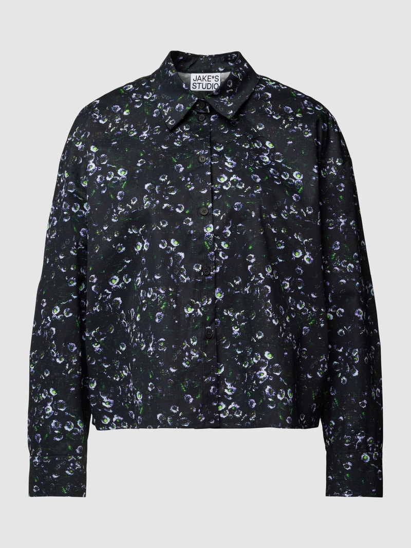 Bluse mit floralem Allover-Muster in schwarz
