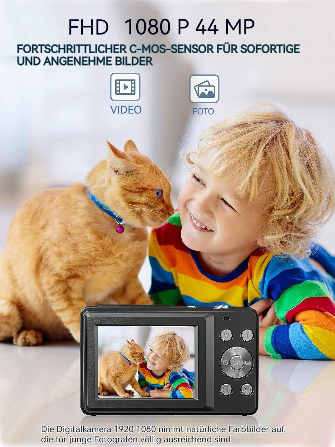 MOUTEN Full HD 1080P-Digitalkamera, 44-MP-Video-Blogkamera, 16-facher Zoom Kompaktkamera