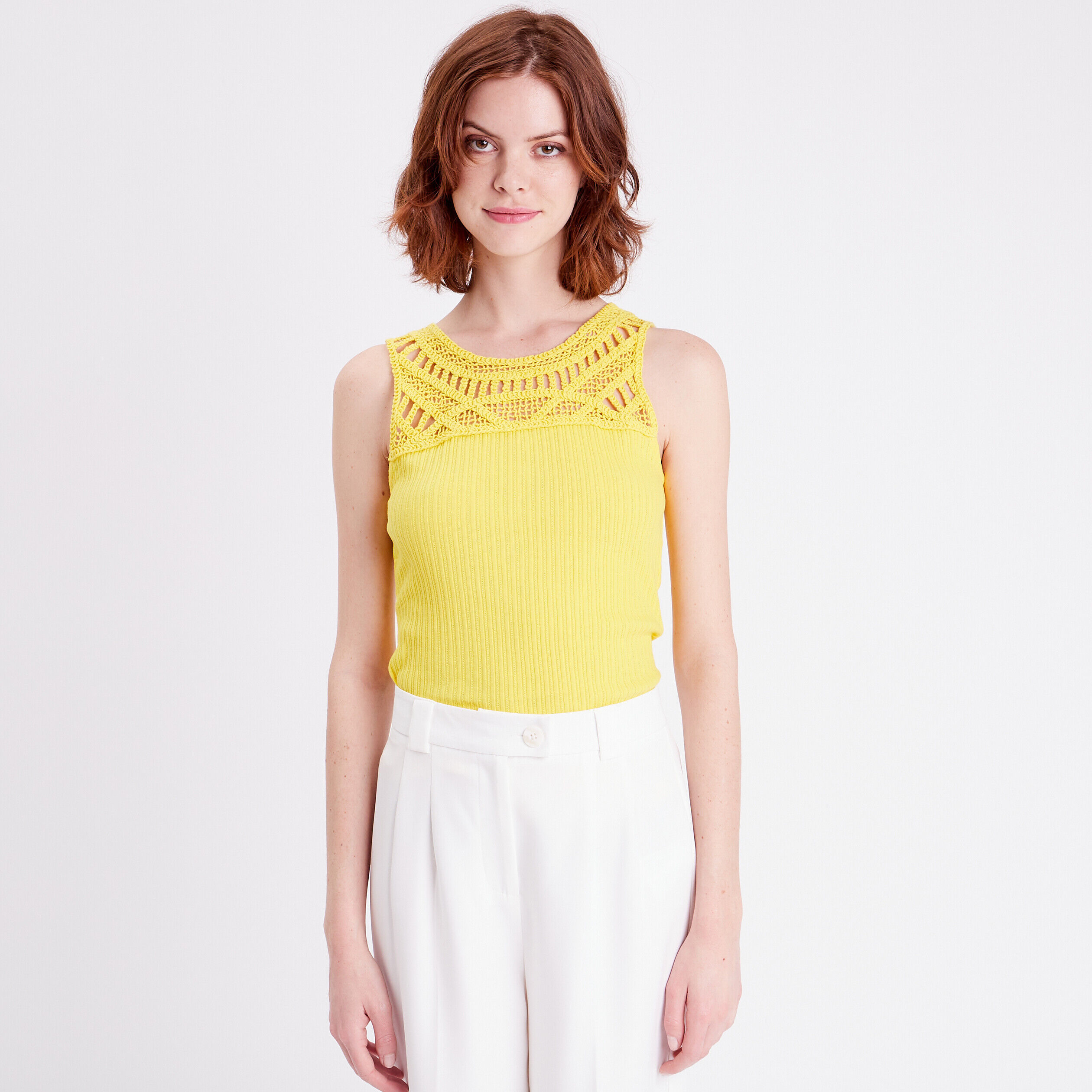Débardeur détails crochet jaune fluo femme | Cache Cache